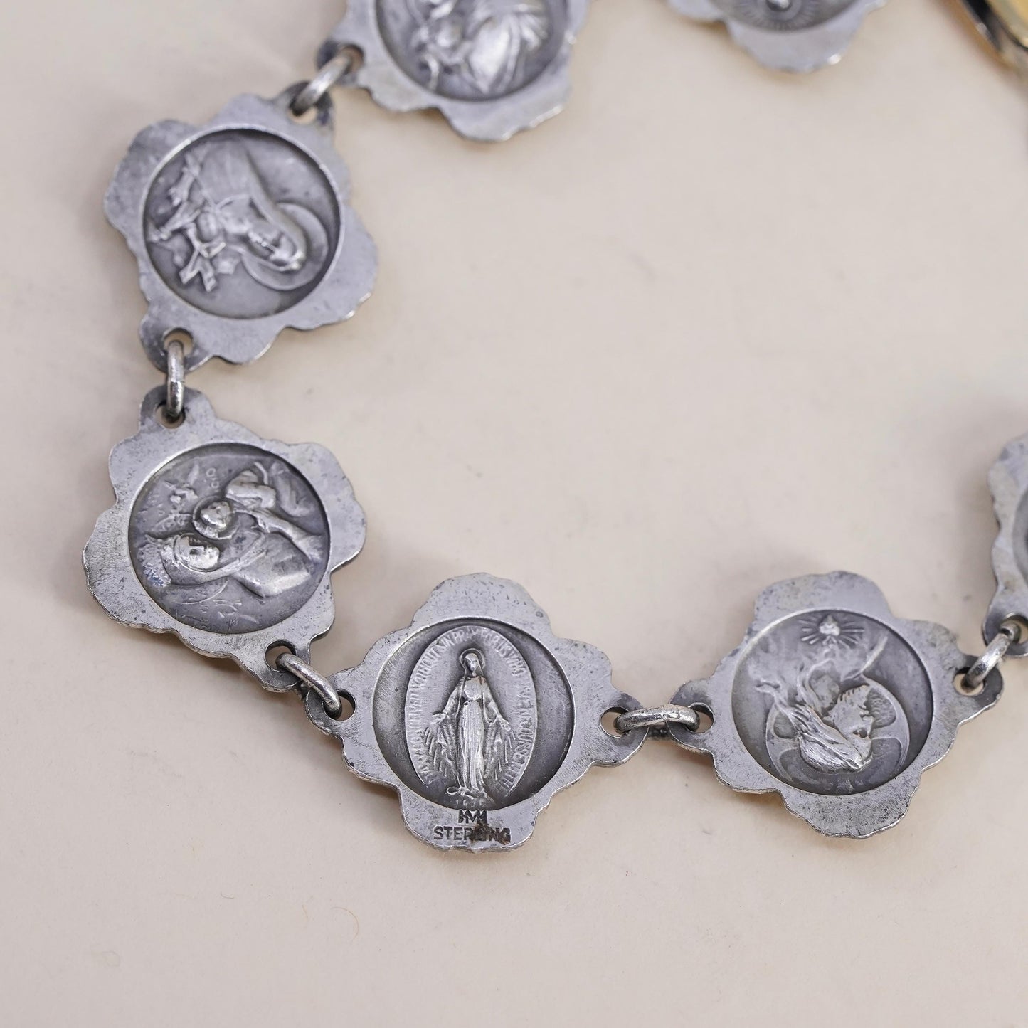 7", Sterling Silver Catholic Rosary Bracelet, Rose Religious Virgin Mary Saints