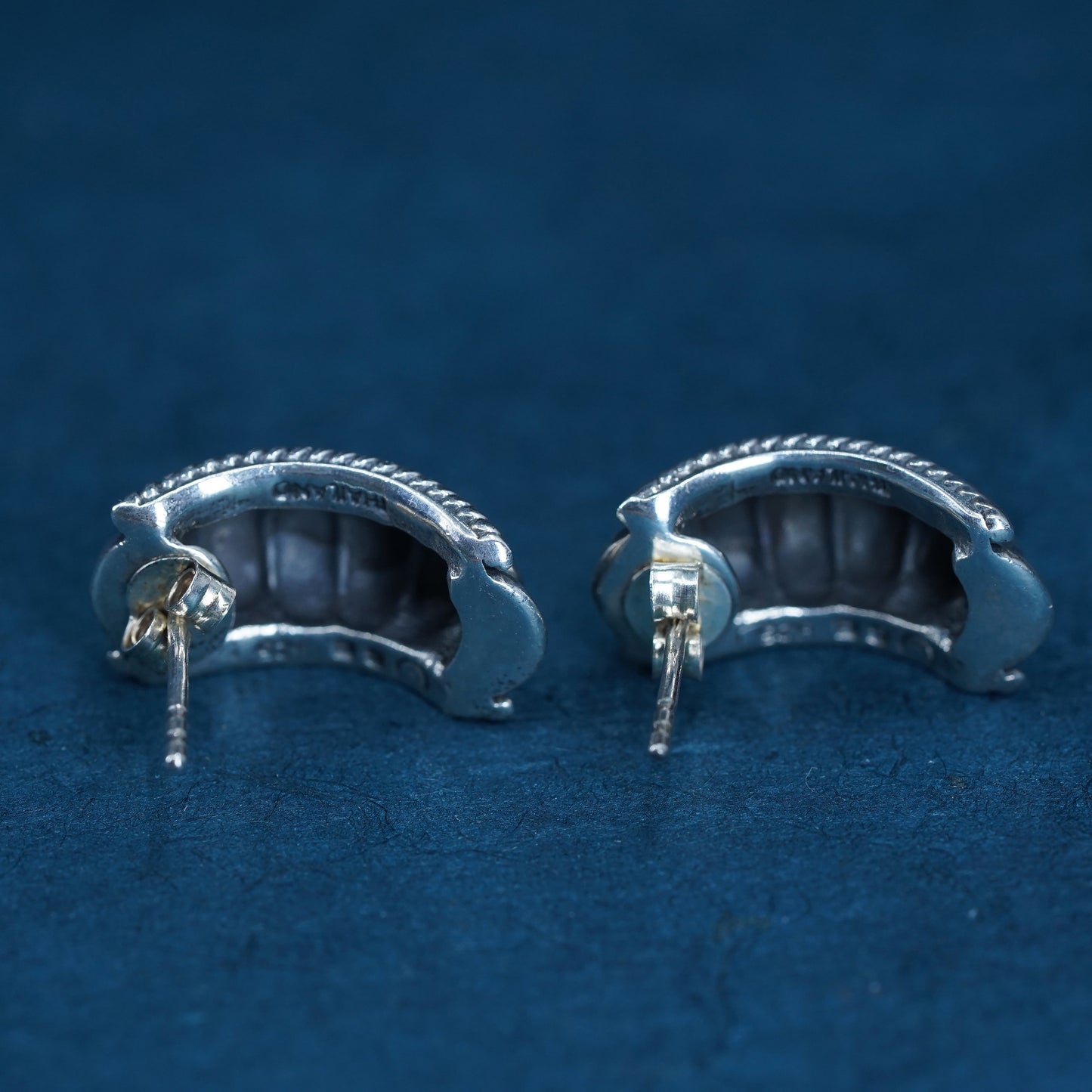 vintage Sterling silver handmade Ribbed earrings, modern 925 studs