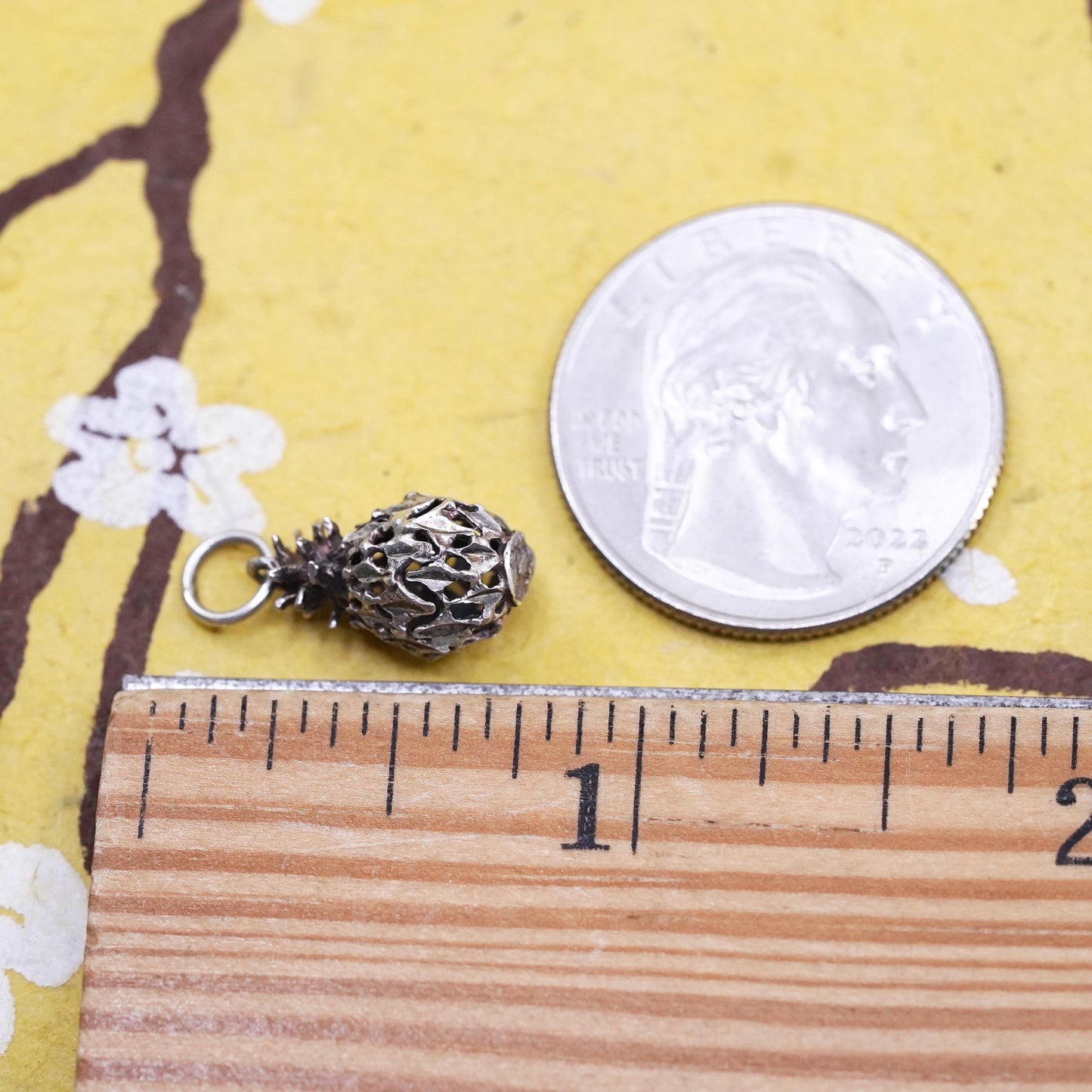 Vintage Sterling silver handmade pendant, 925 silver filigree pineapple