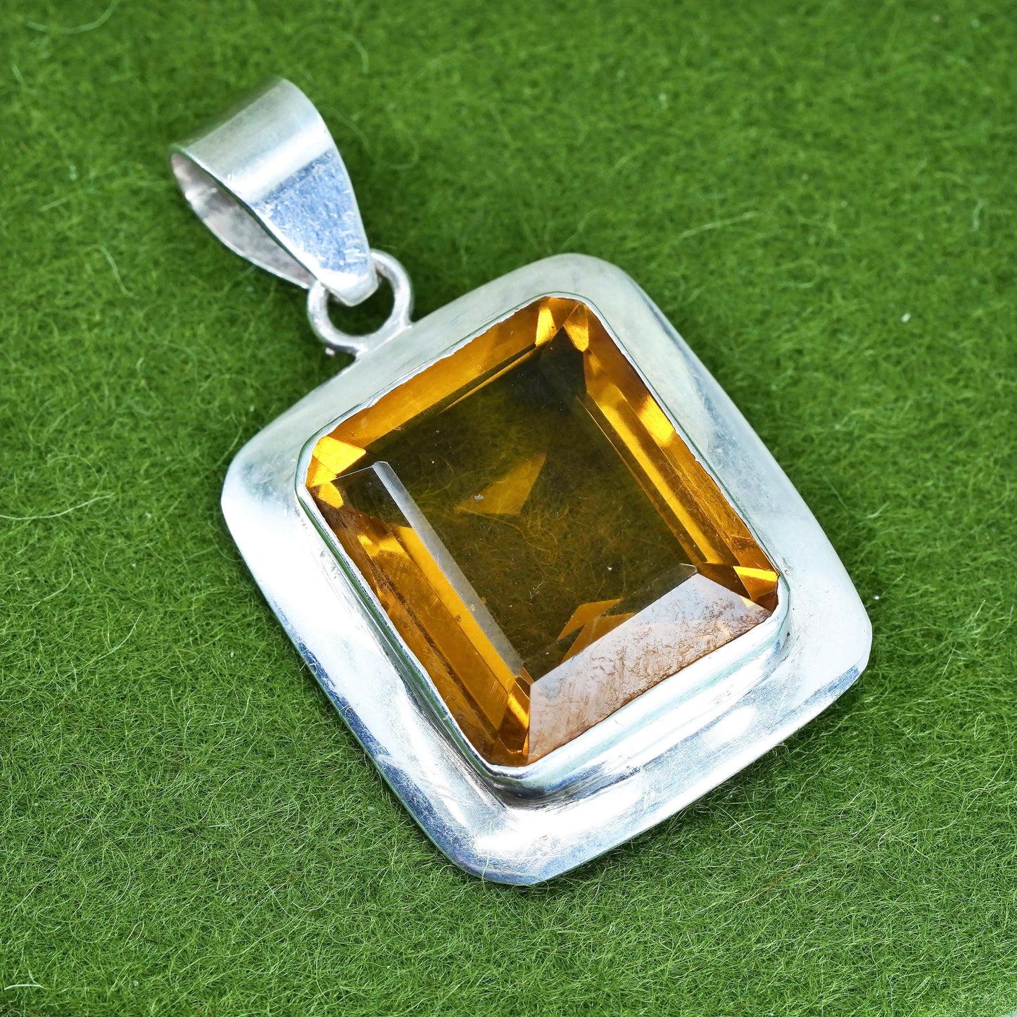 Vintage sterling 925 silver handmade pendant with square citrine