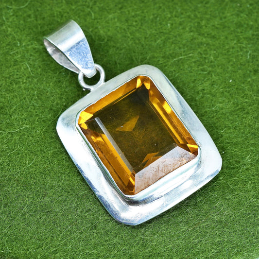 Vintage sterling 925 silver handmade pendant with square citrine