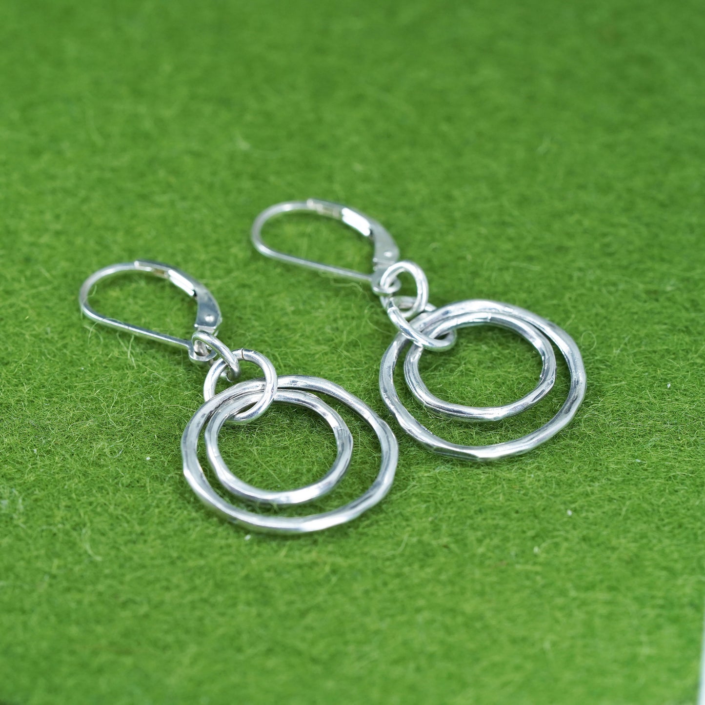 Vintage sterling silver handmade earrings, 925 double circles dangles