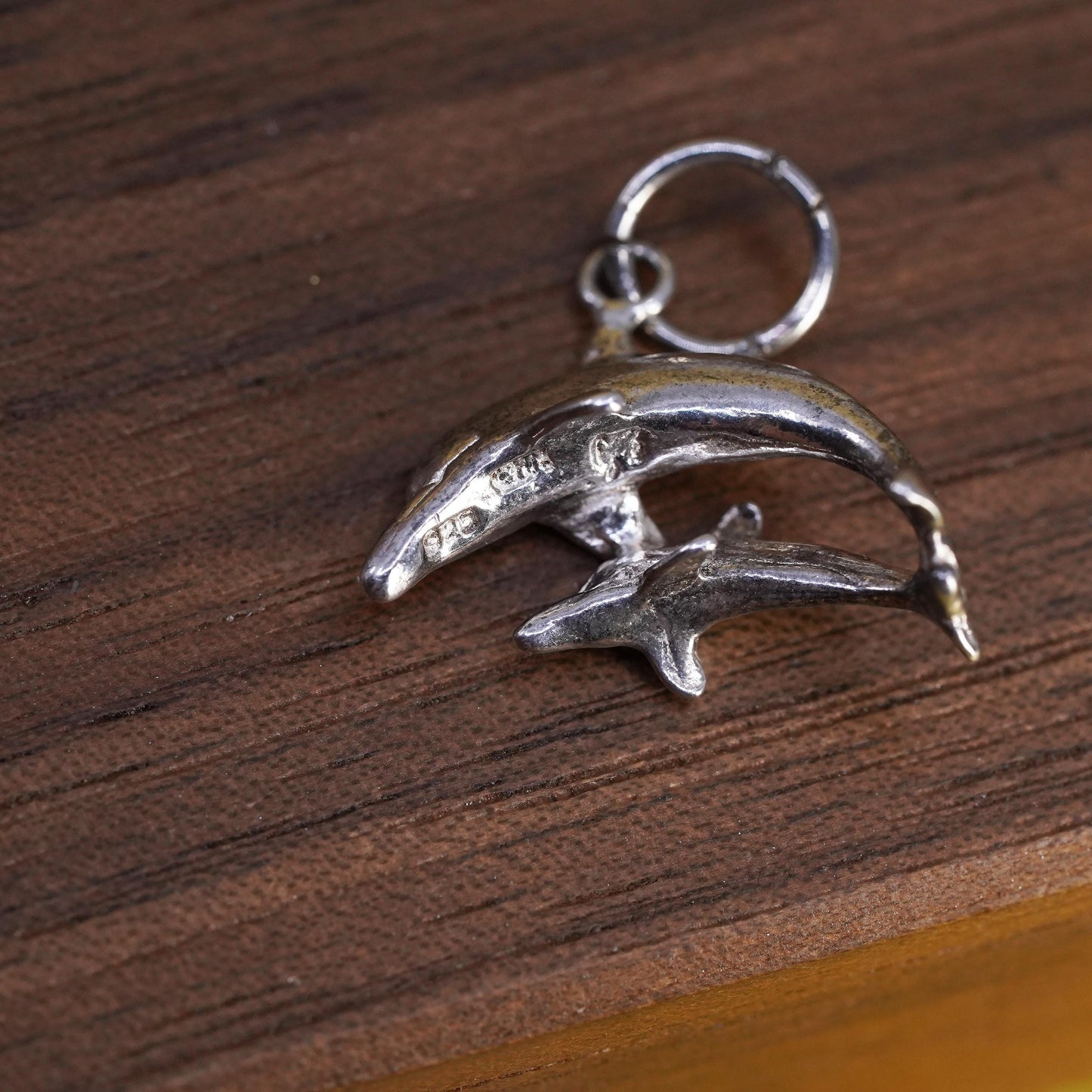 Vintage Sterling silver handmade pendant, 925 dolphin charm