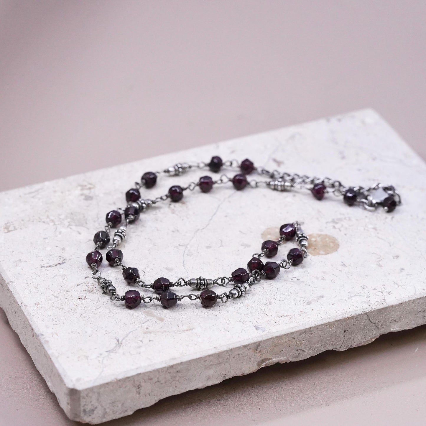 16+2”, SILPADA Retired Sterling Silver 925 Garnet Beads Chain Necklace N1053