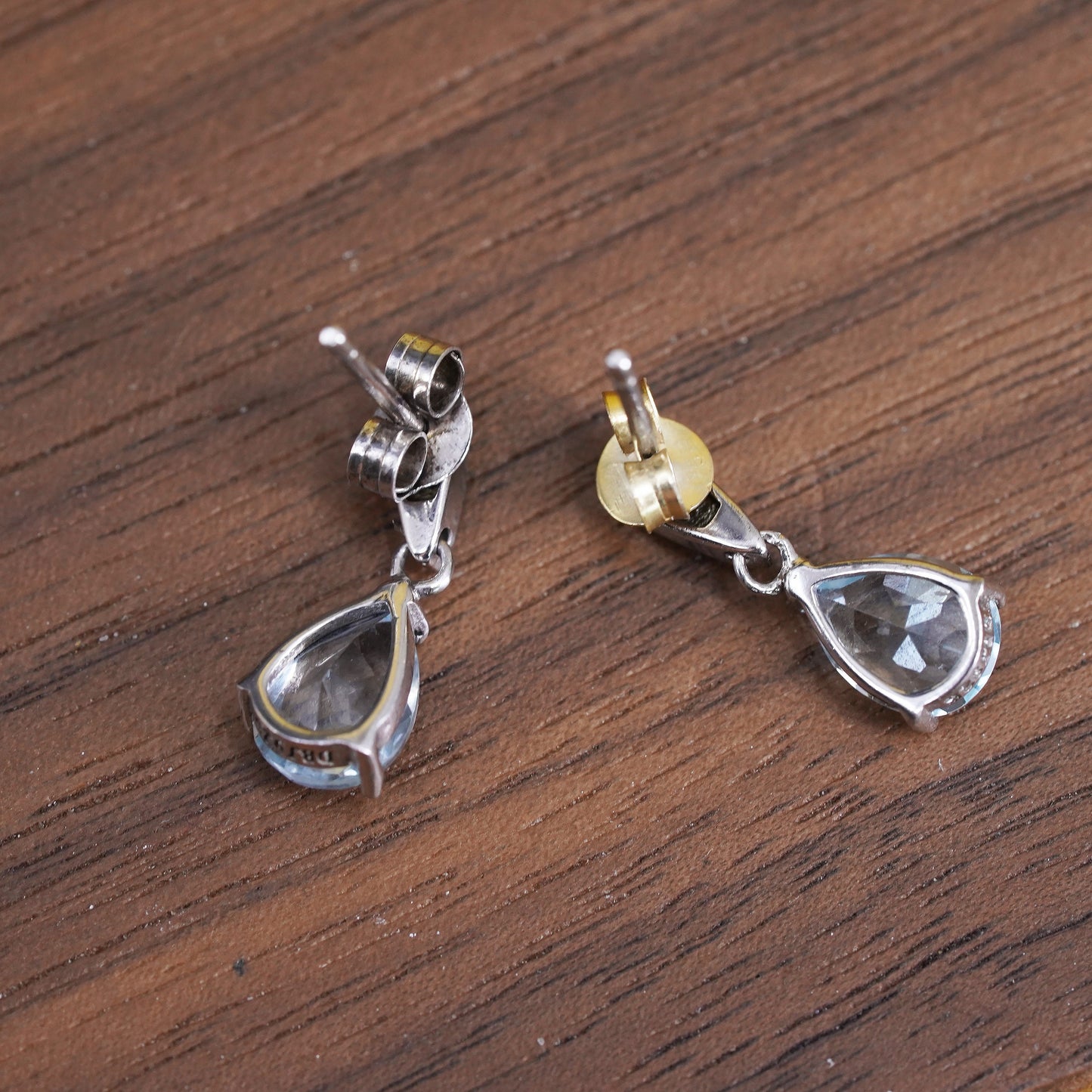 Vintage sterling 925 silver handmade earrings with teardrop topaz