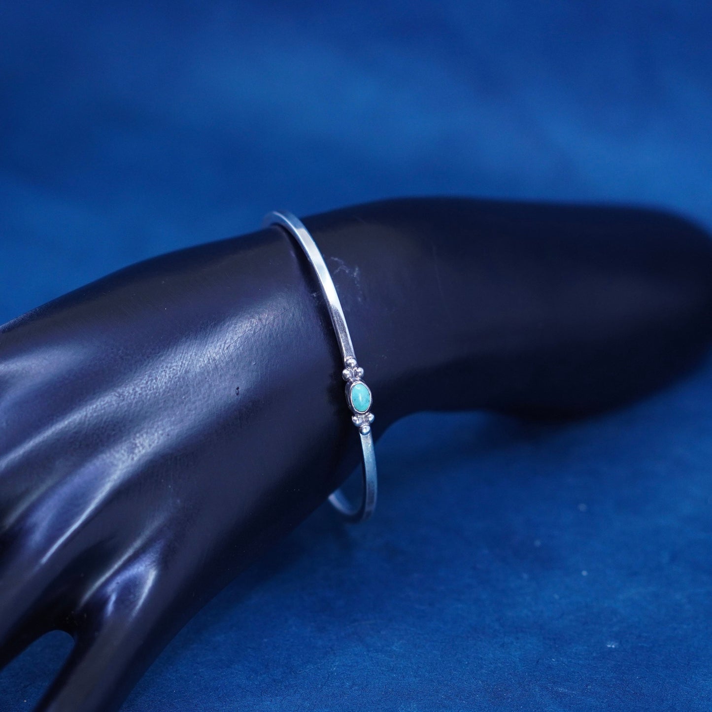6”, Native American Sterling silver bracelet, stackable 925 cuff with turquoise