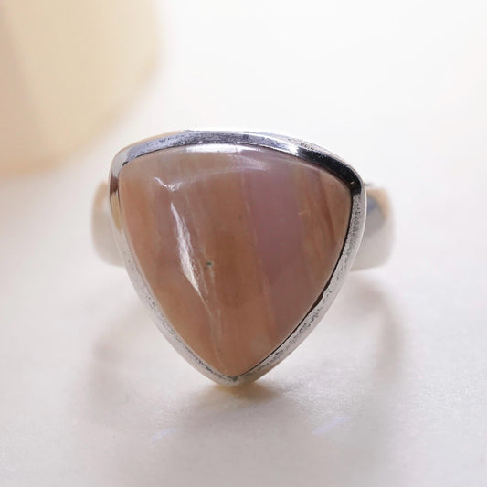Size 8, Vintage Southwestern sterling 925 silver handmade ring w/ orange agate
