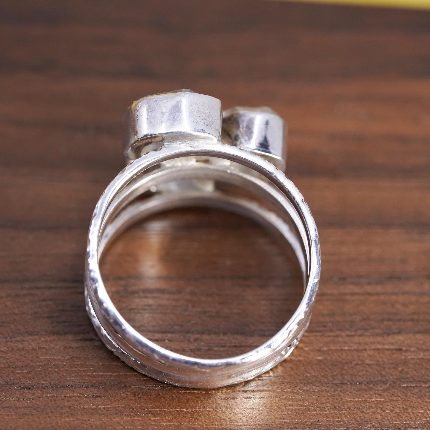 Size 11, vintage Sterling 925 silver handmade wide ring with cz nugget