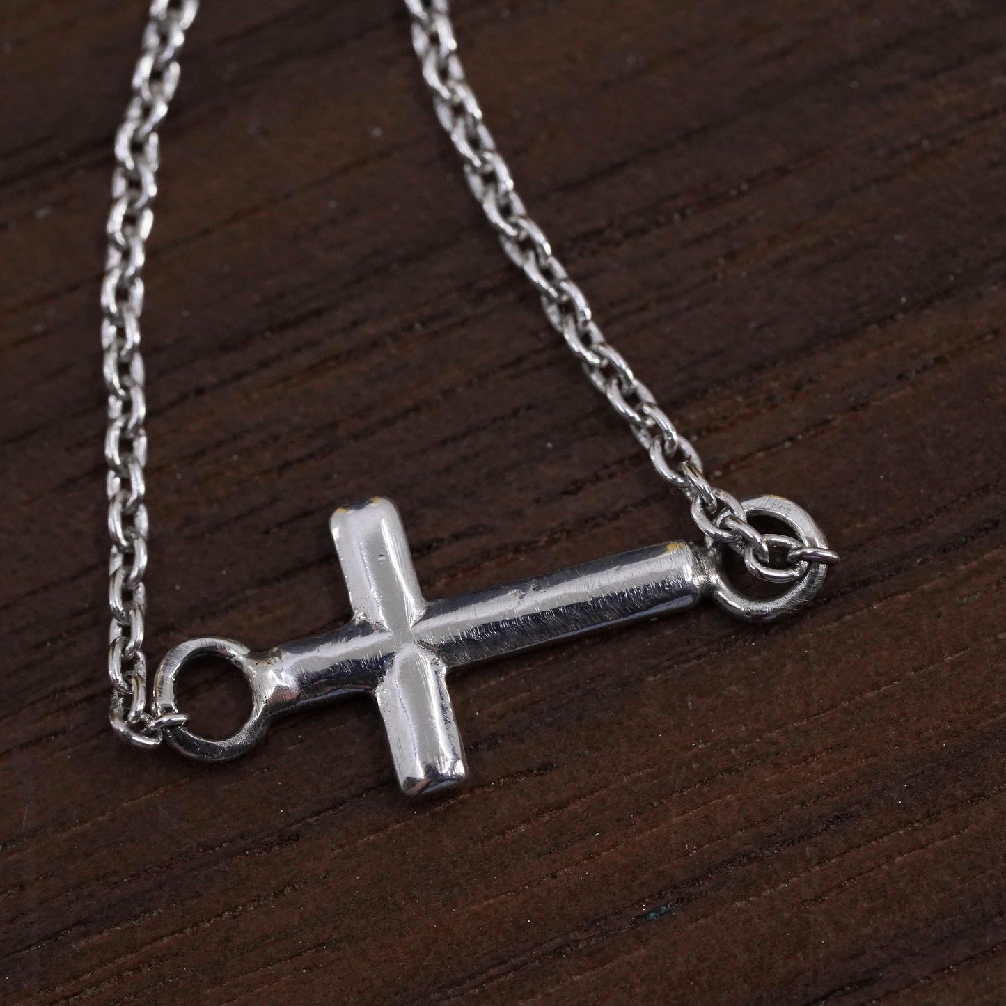 16” 1mm, vintage Sterling silver necklace, 925 circle chain with cross pendant