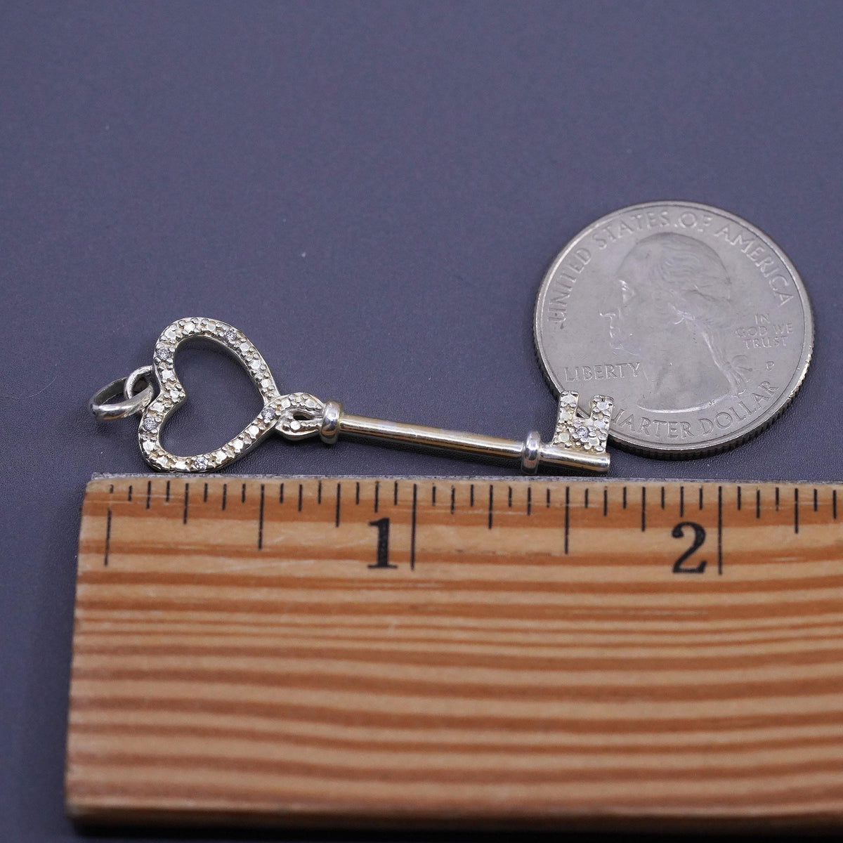 Vinatge Sterling silver handmade pendant, 925 headt key charm with cluster CZ