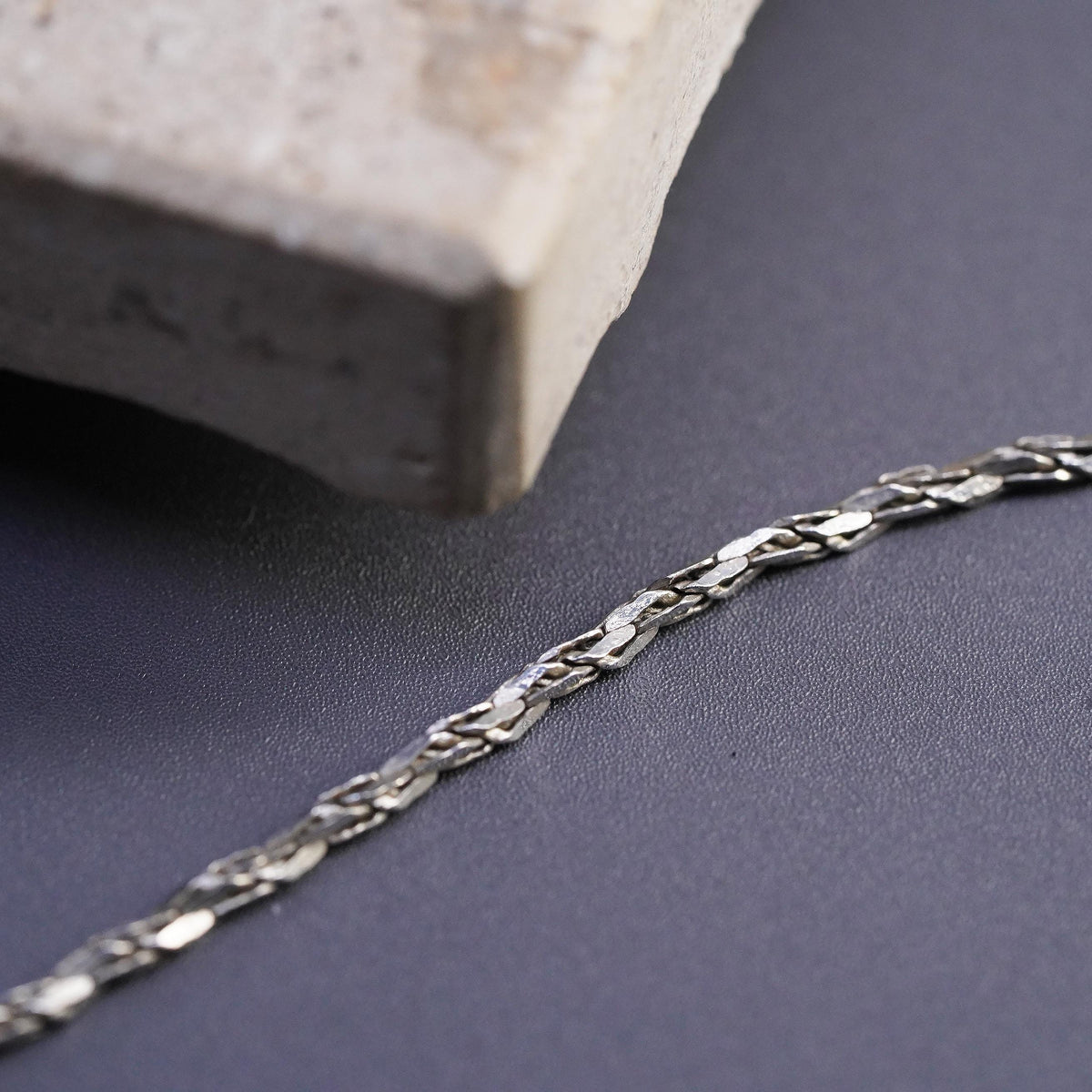 18" 2mm, Vintage Italian Sterling silver handmade necklace, twisted 925 nugget chain