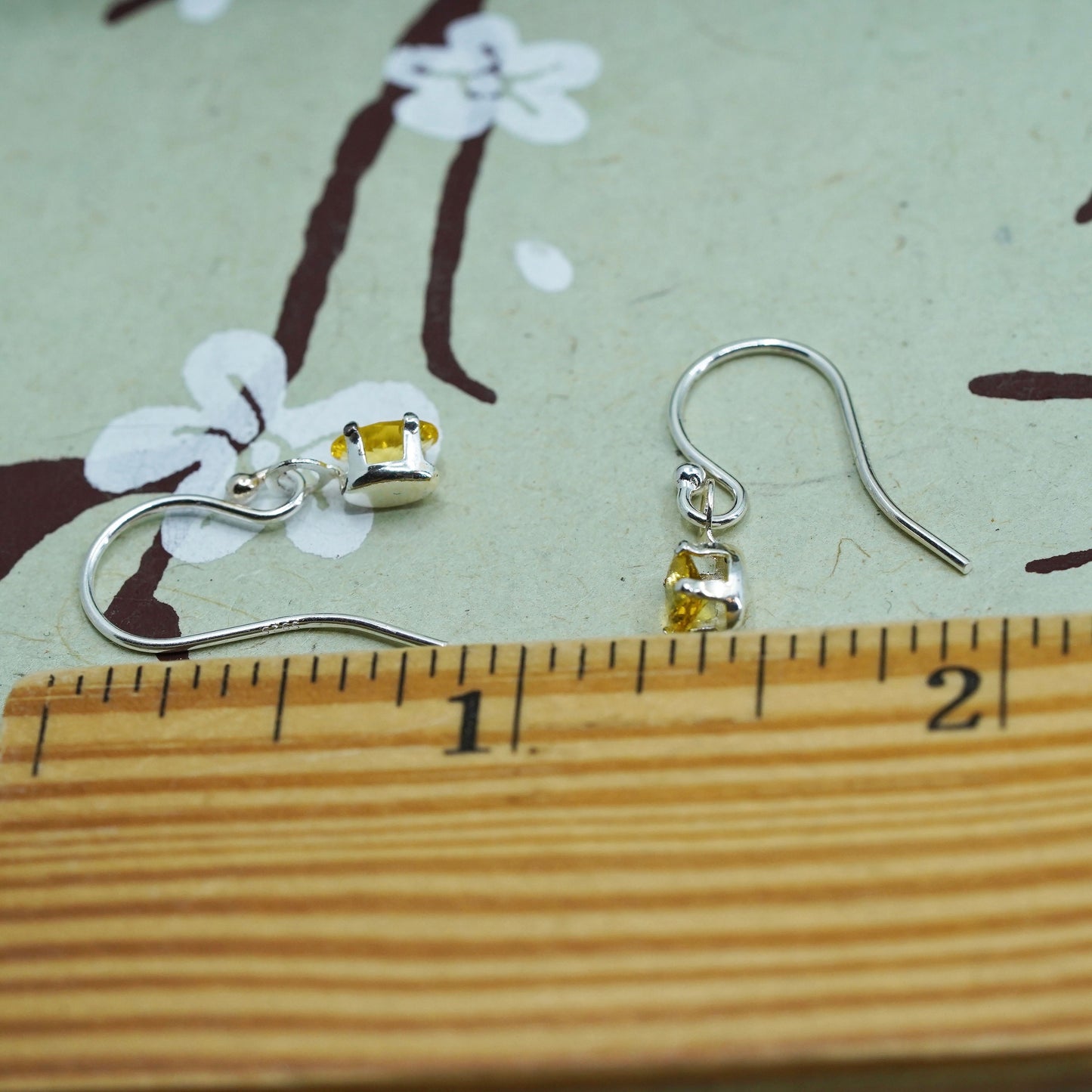 Vintage Sterling 925 silver handmade earrings with citrine
