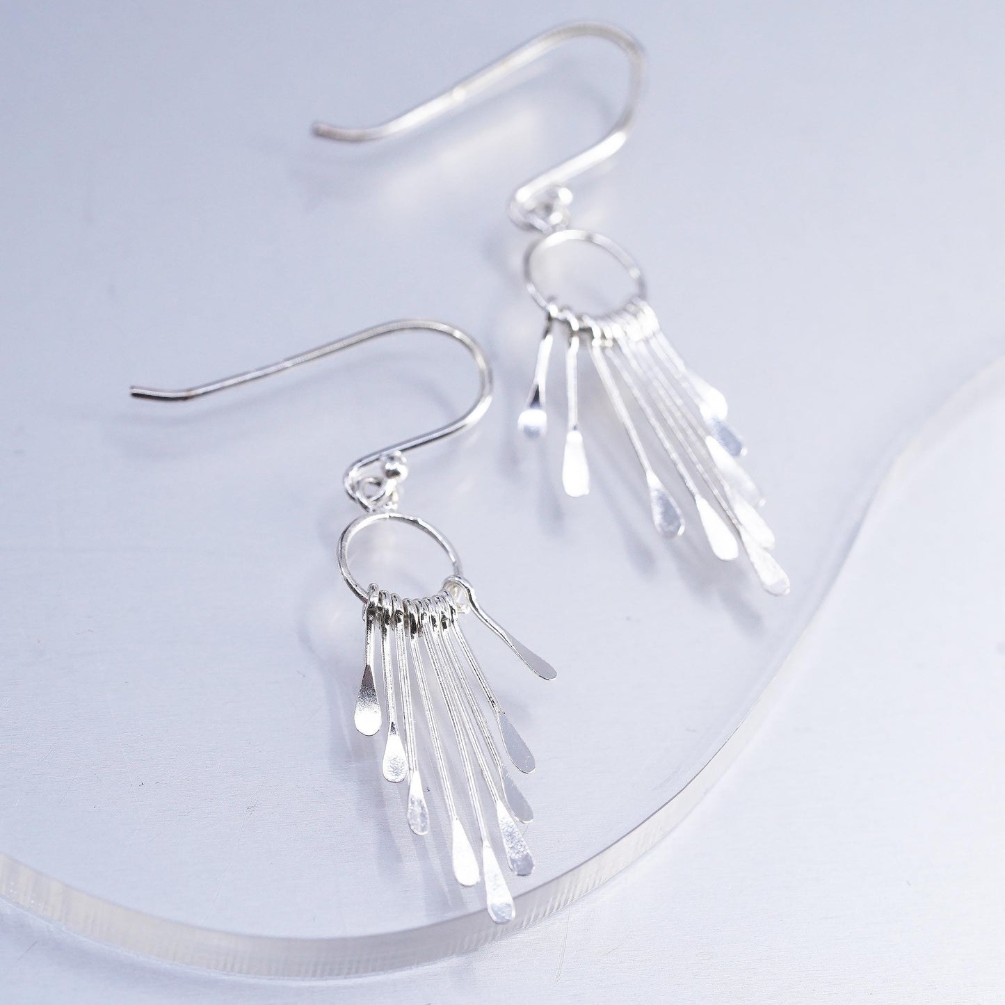 Vintage Sterling 925 silver handmade circle earrings with fringe dangles