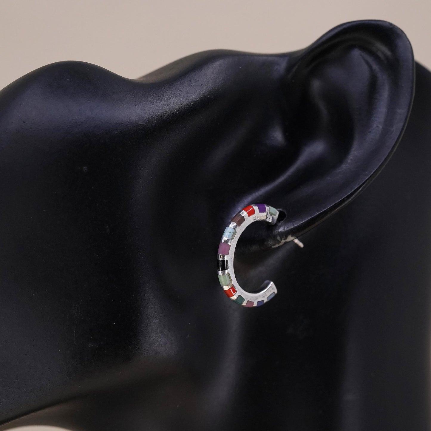 southwestern single earring. Sterling 925 silver huggie stud with turquoise