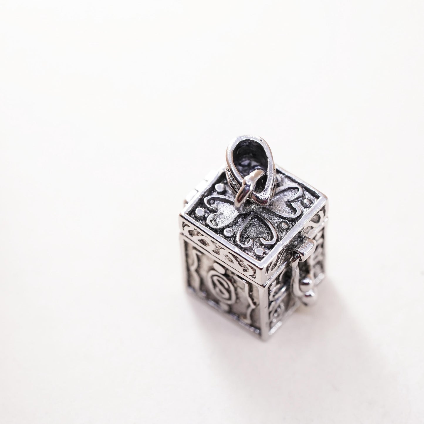 vintage Sterling silver handmade prayer box pendant, 925 prayer locket charm