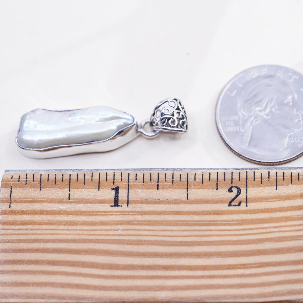 Vintage handmade sterling 925 silver pendant with baroque long pearl