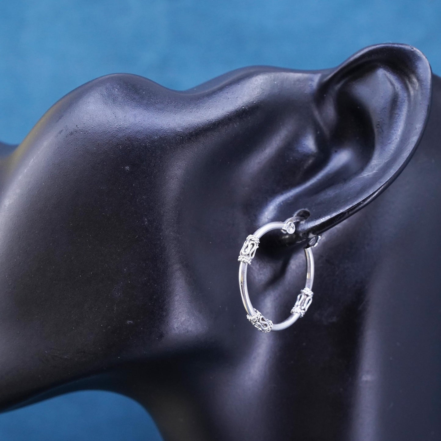 1", vintage Sterling silver handmade earrings, 925 hoops with wired details