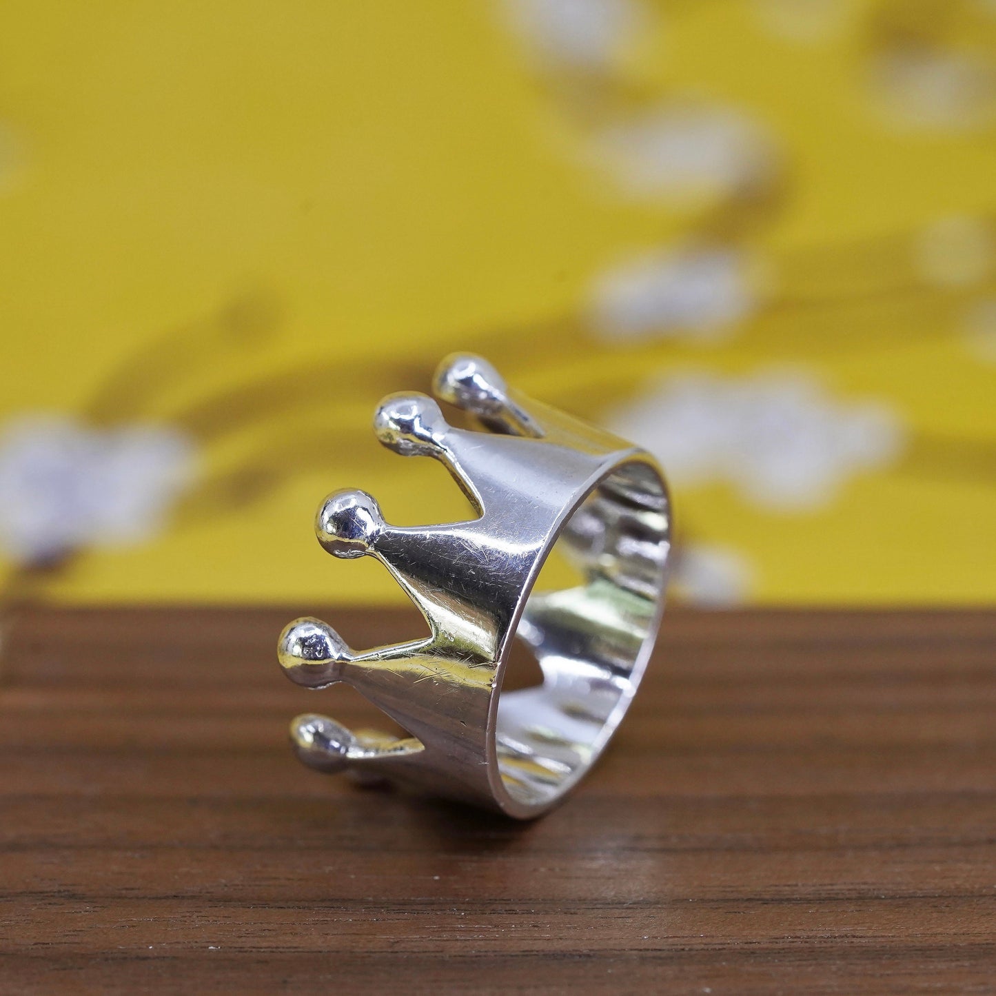 Size 9.5, Vintage Mexican Sterling 925 silver handmade crown Ring