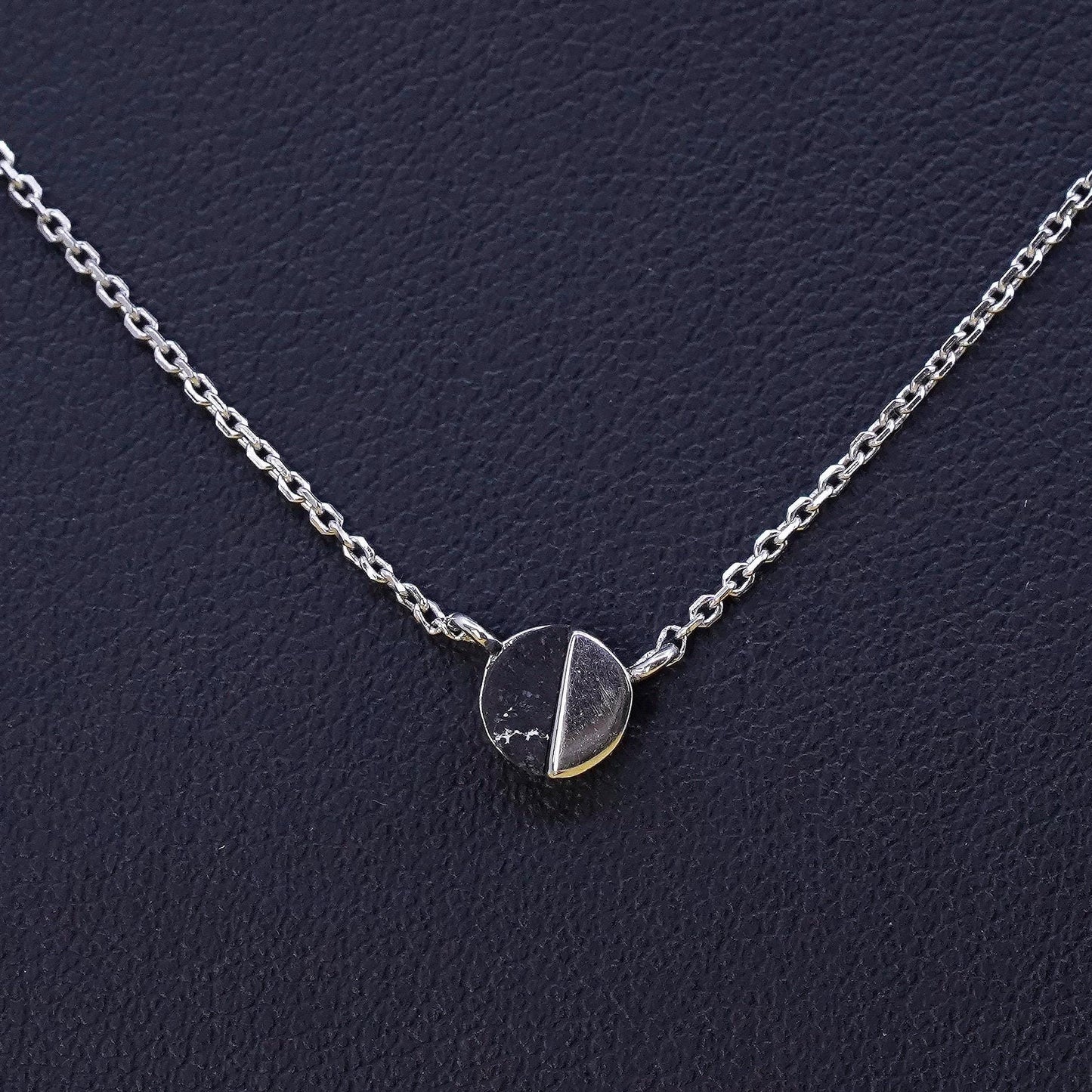 16+2" 1mm, vintage sterling 925 Silver circle chain necklace circle pendant