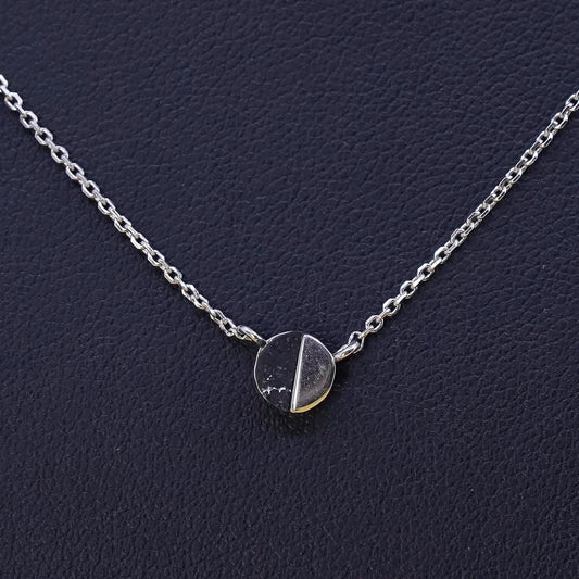 16+2" 1mm, vintage sterling 925 Silver circle chain necklace circle pendant