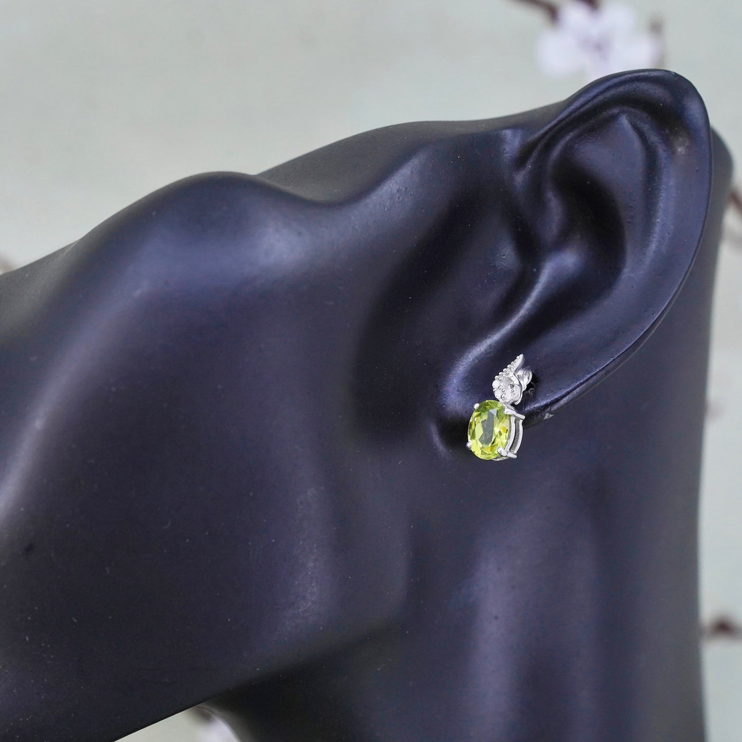 Vintage sterling 925 silver earrings w/ peridot and diamonds, minimalist studs