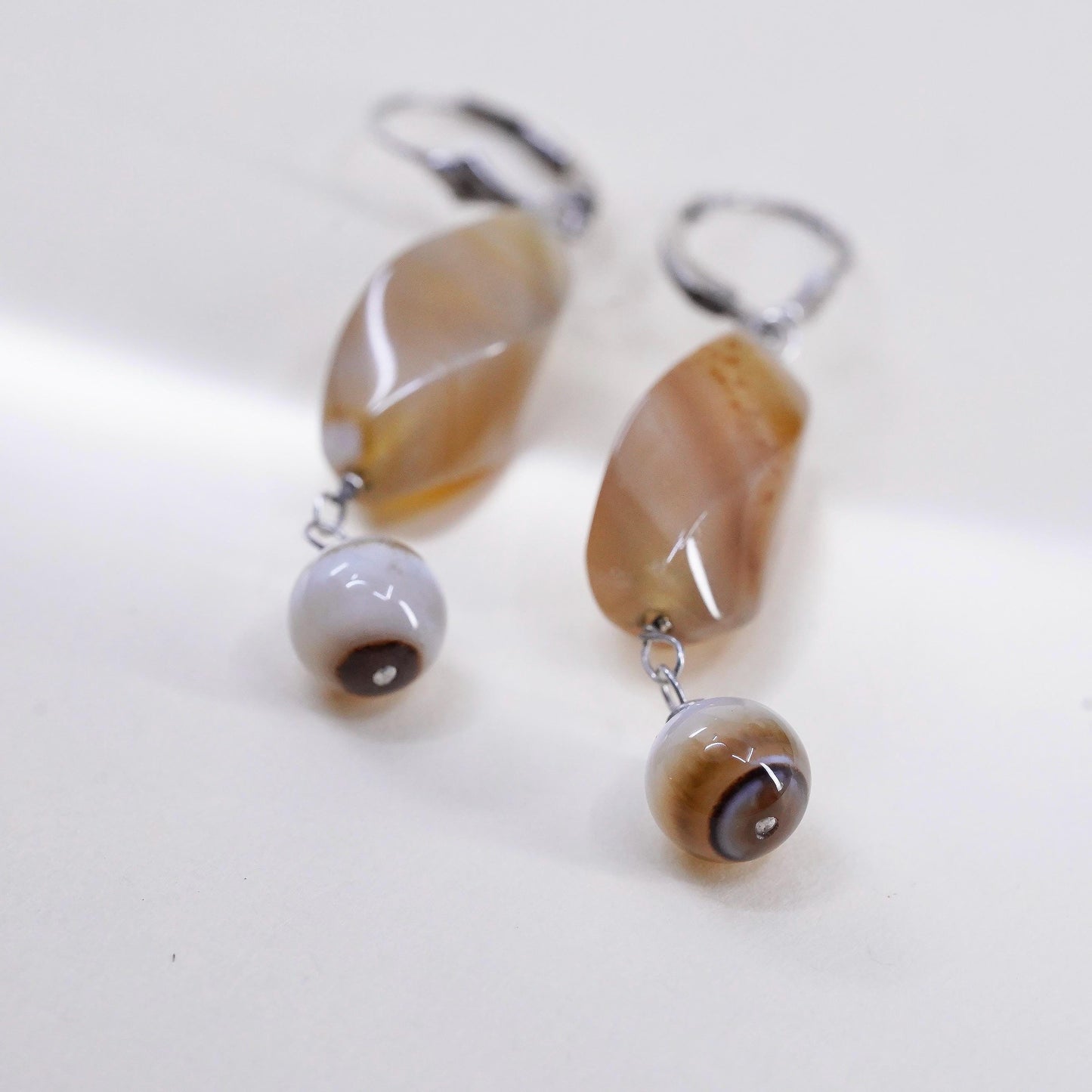 Vintage Sterling silver handmade earrings, 925 hooks with agate nuggets