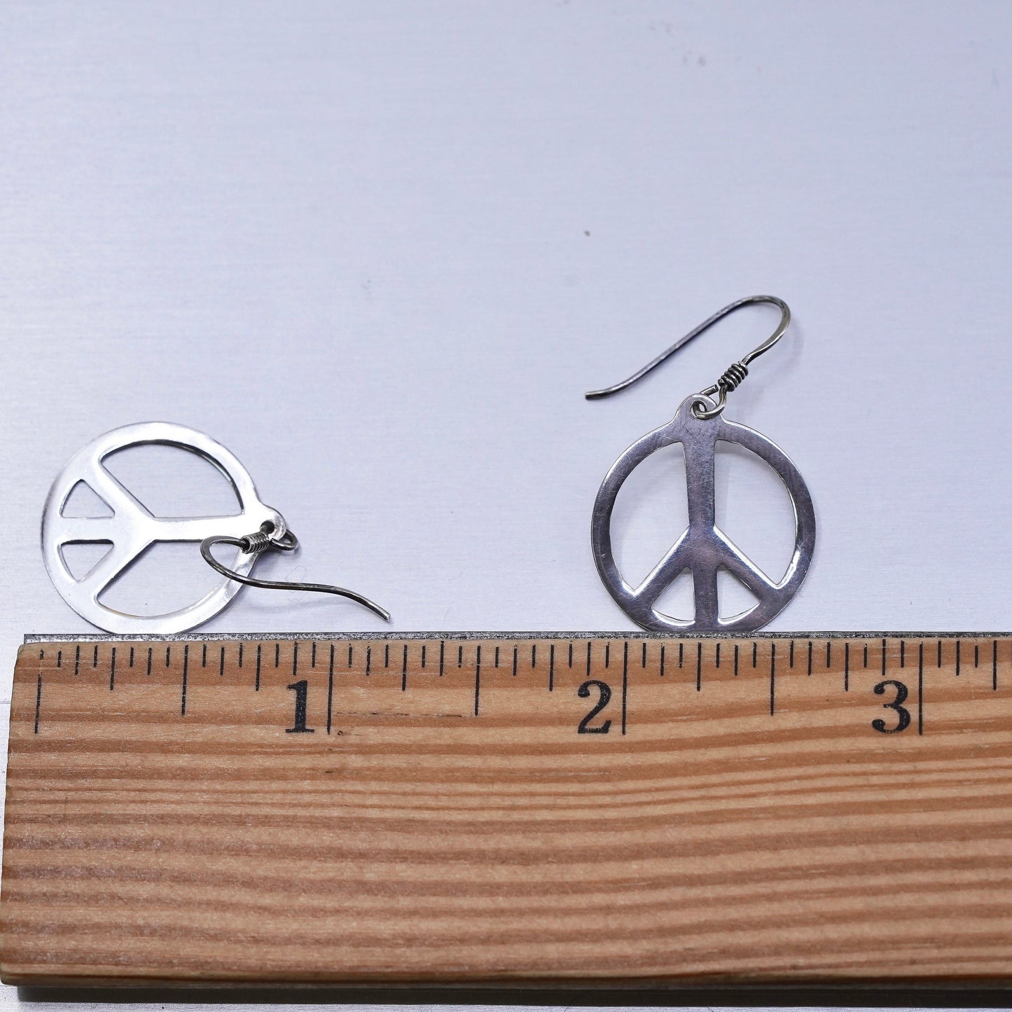 Vintage Sterling 925 silver handmade earrings, peace sign CND