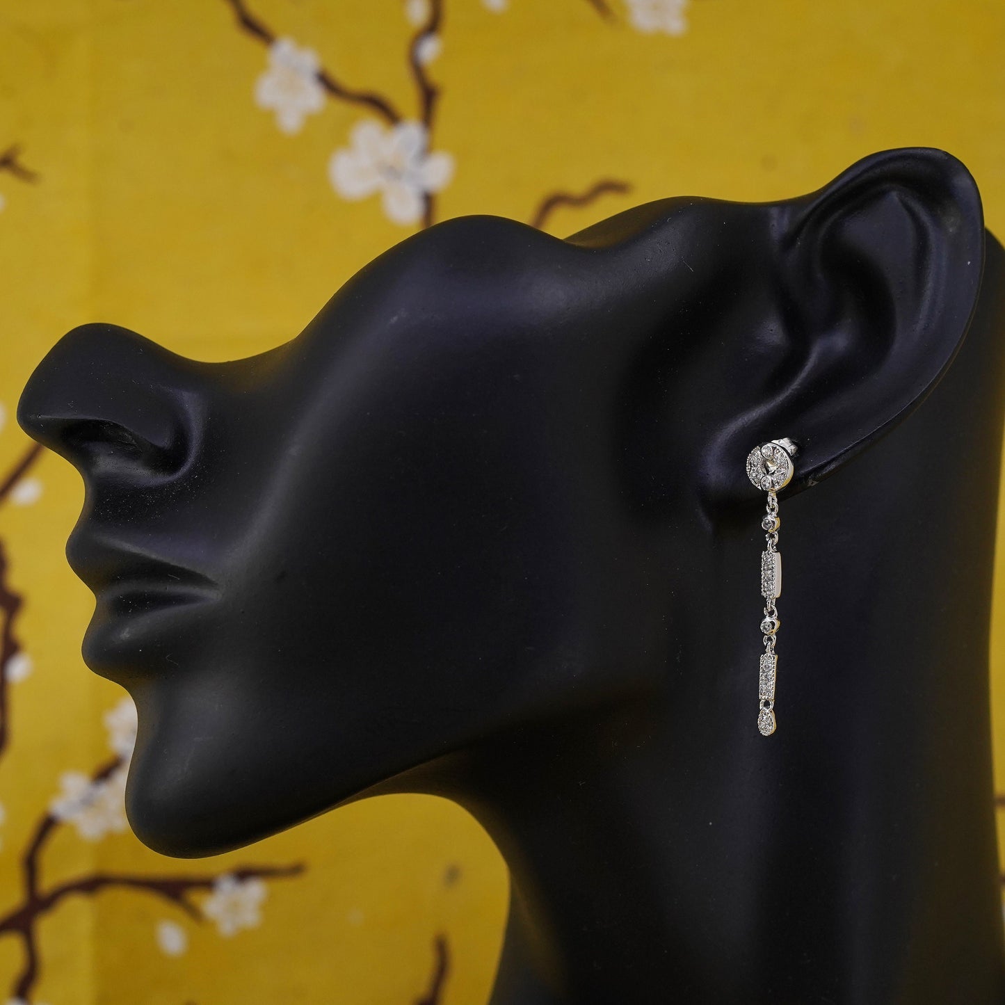 Vintage Sterling 925 silver handmade earrings with circle CZ