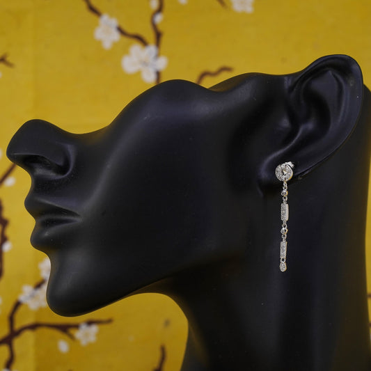 Vintage Sterling 925 silver handmade earrings with circle CZ