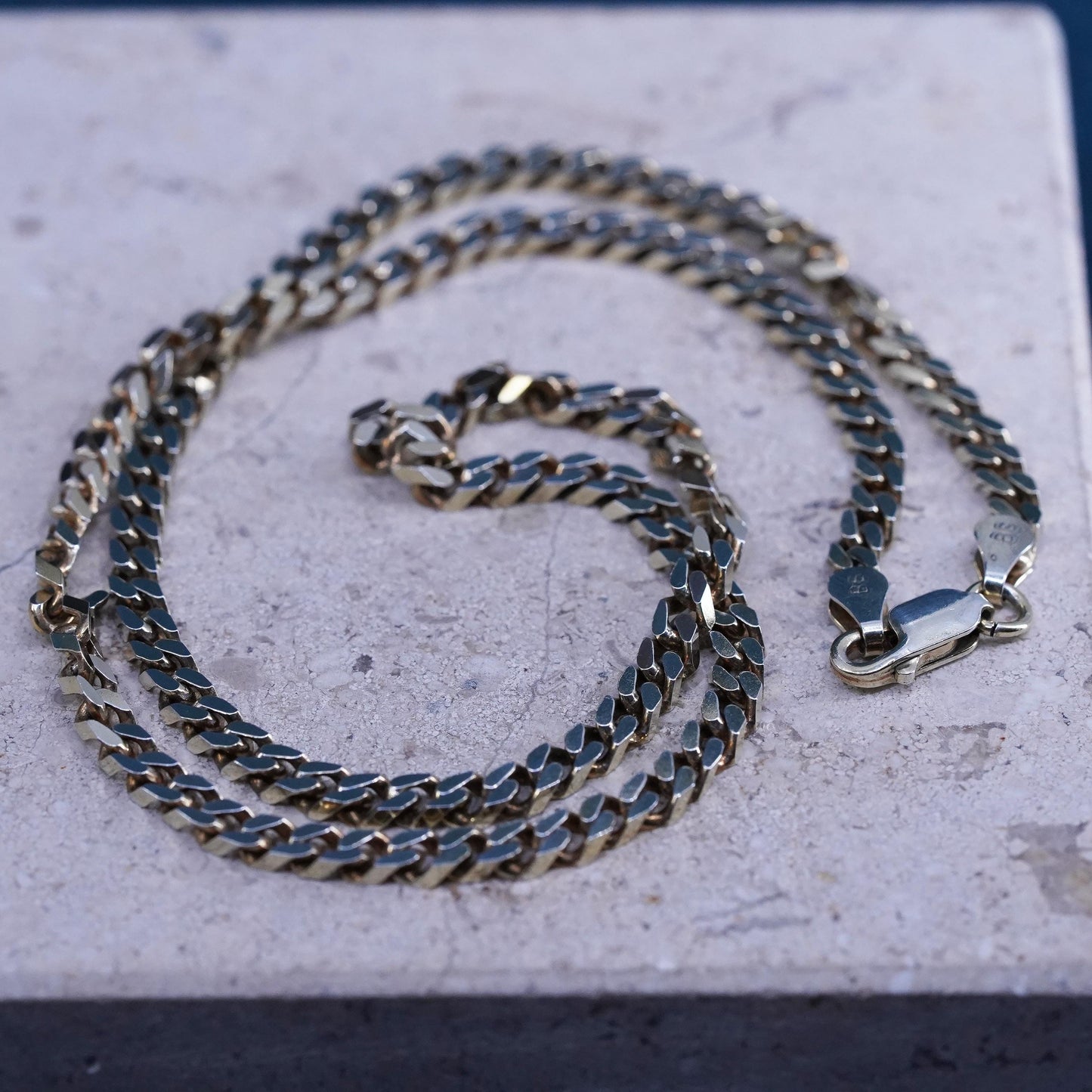 18” vintage Italian vermeil gold over silver handmade necklace, 925 curb chain