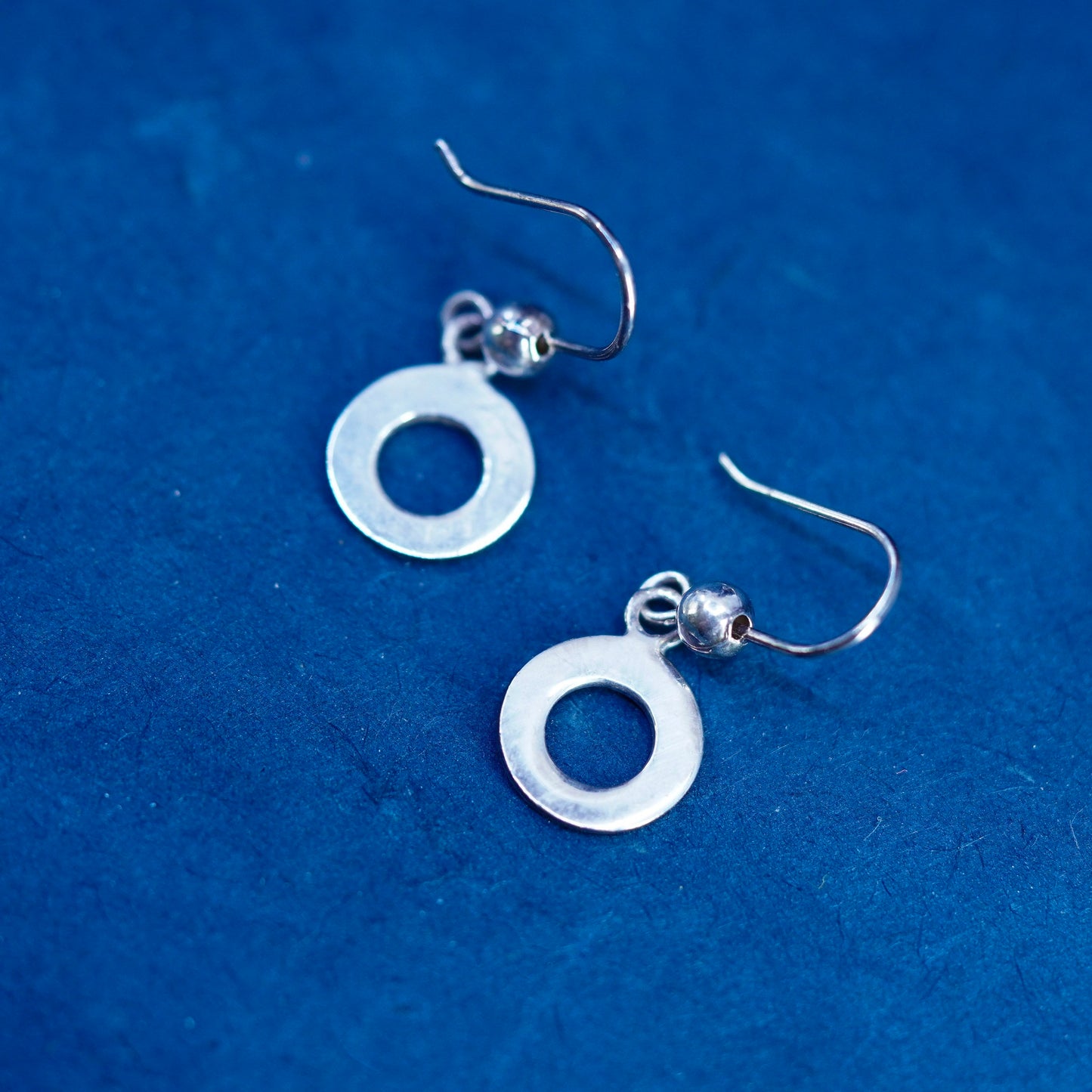 Vintage Sterling Silver handmade Earrings. 925 circle dangles