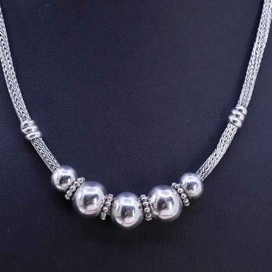 18+3" 4mm, vintage bold Sterling silver necklace, 925 wheat chain beads pendant