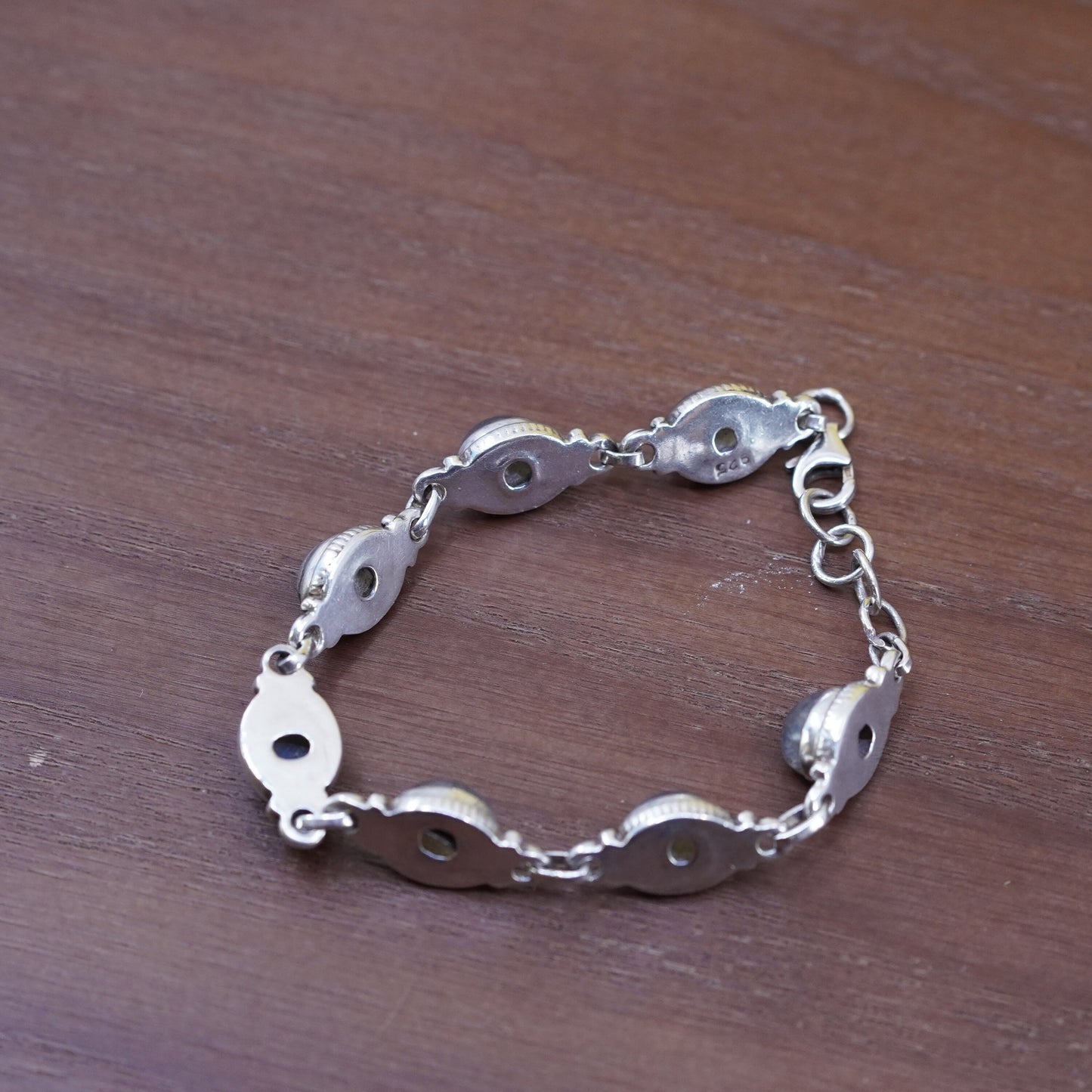 7.25”, vintage Sterling 925 silver tennis bracelet with moonstone