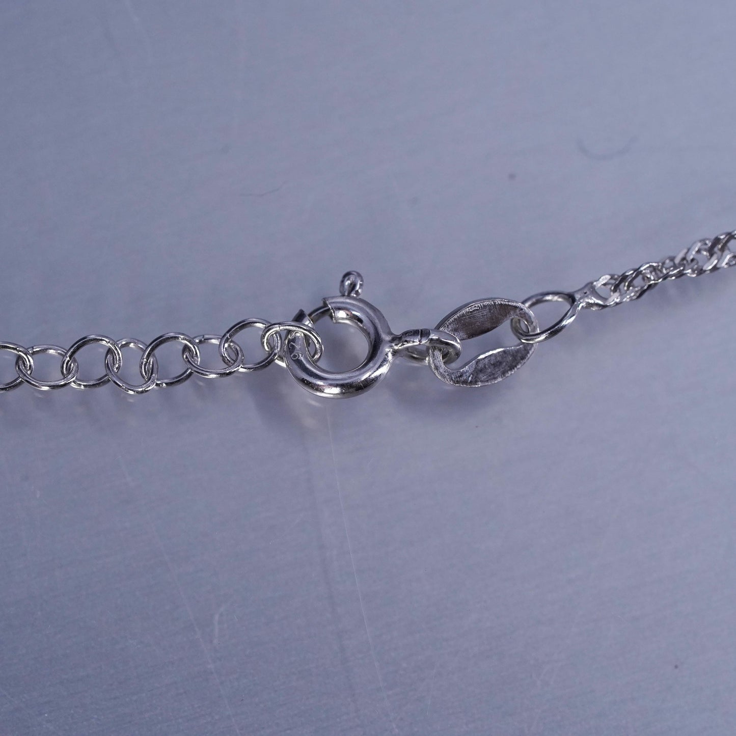 17+2” Sterling 925 silver Singapore rope chain necklace abalone shell pendant