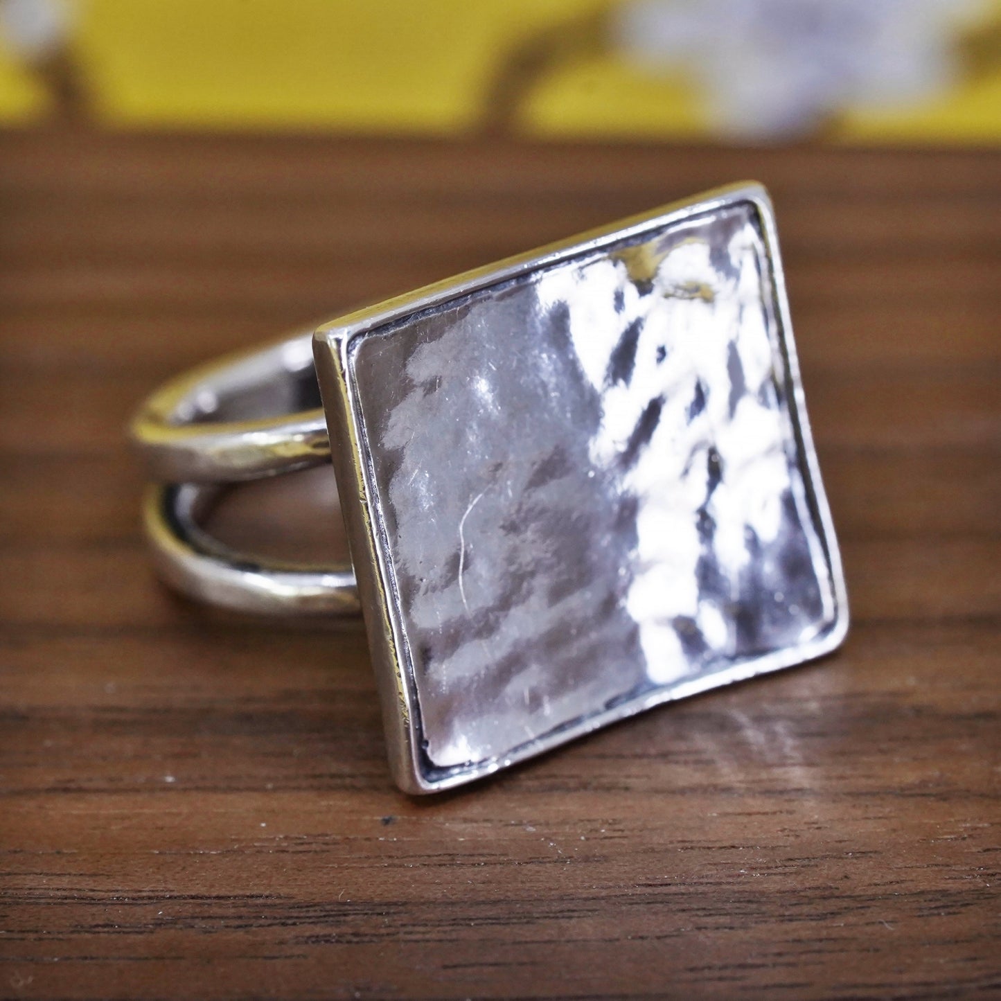 Size 7, Silpada hammered sterling silver square ring. 925 ring, Model R1688