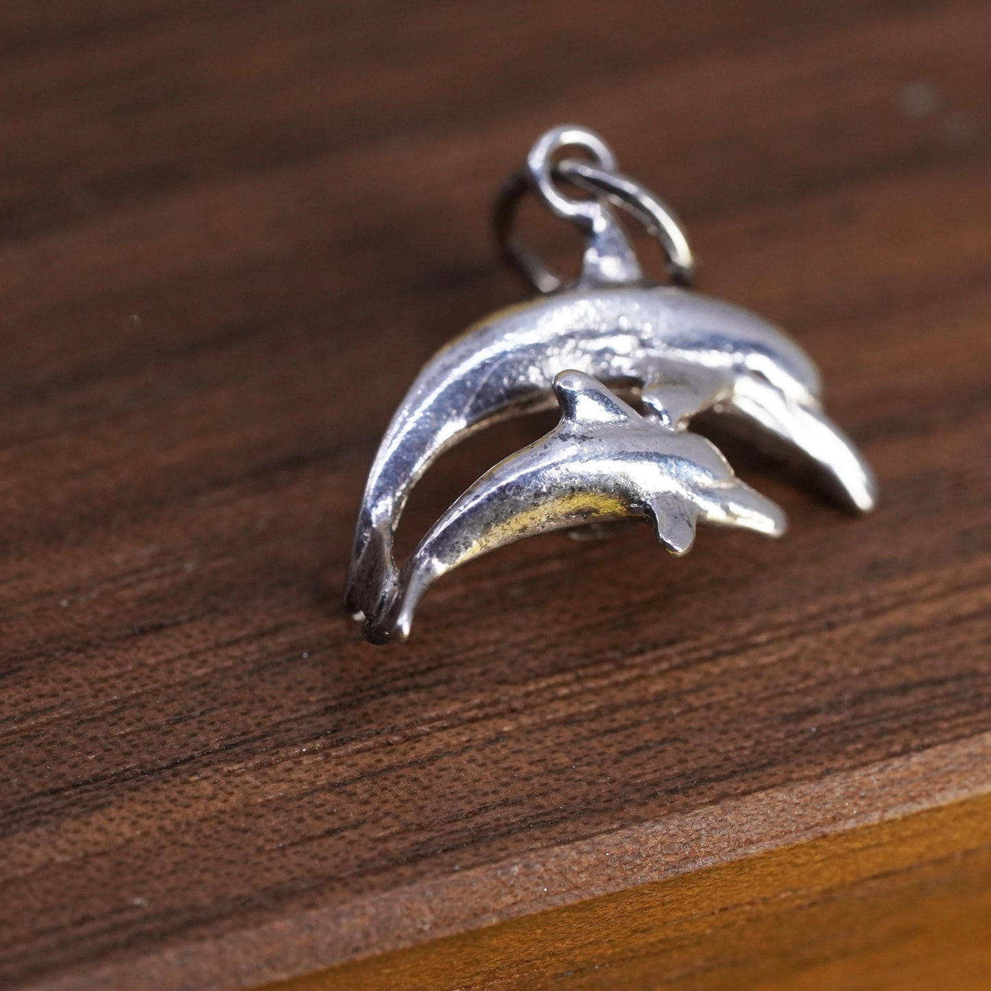 Vintage Sterling silver handmade pendant, 925 dolphin charm