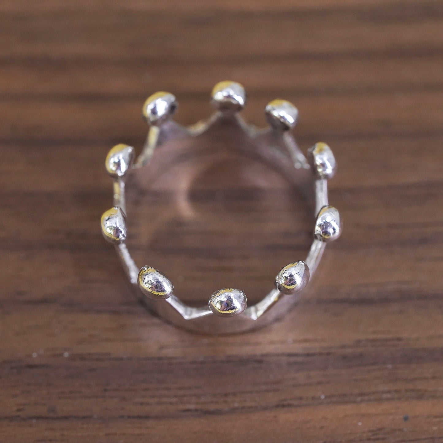 Size 9.5, Vintage Mexican Sterling 925 silver handmade crown Ring