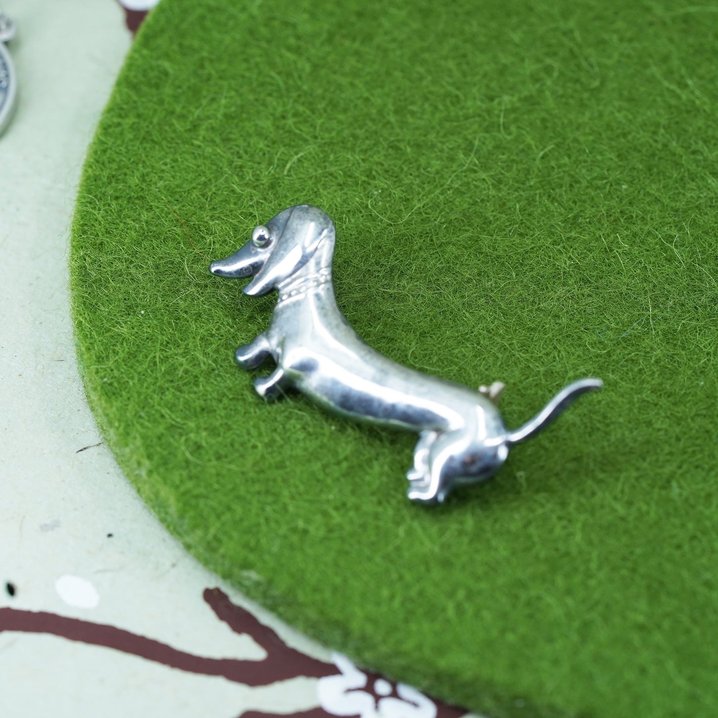 Vintage sterling silver handmade brooch, 925 dachshund dog pin