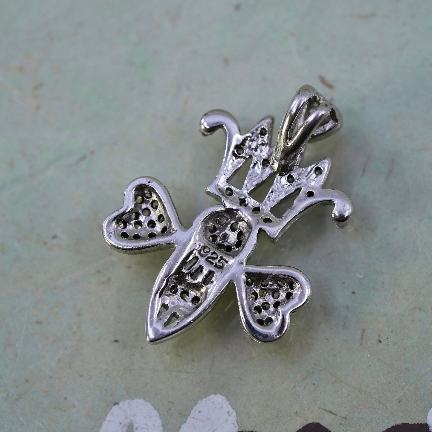 Vintage Sterling silver 925 bee crown pendant with cluster cz