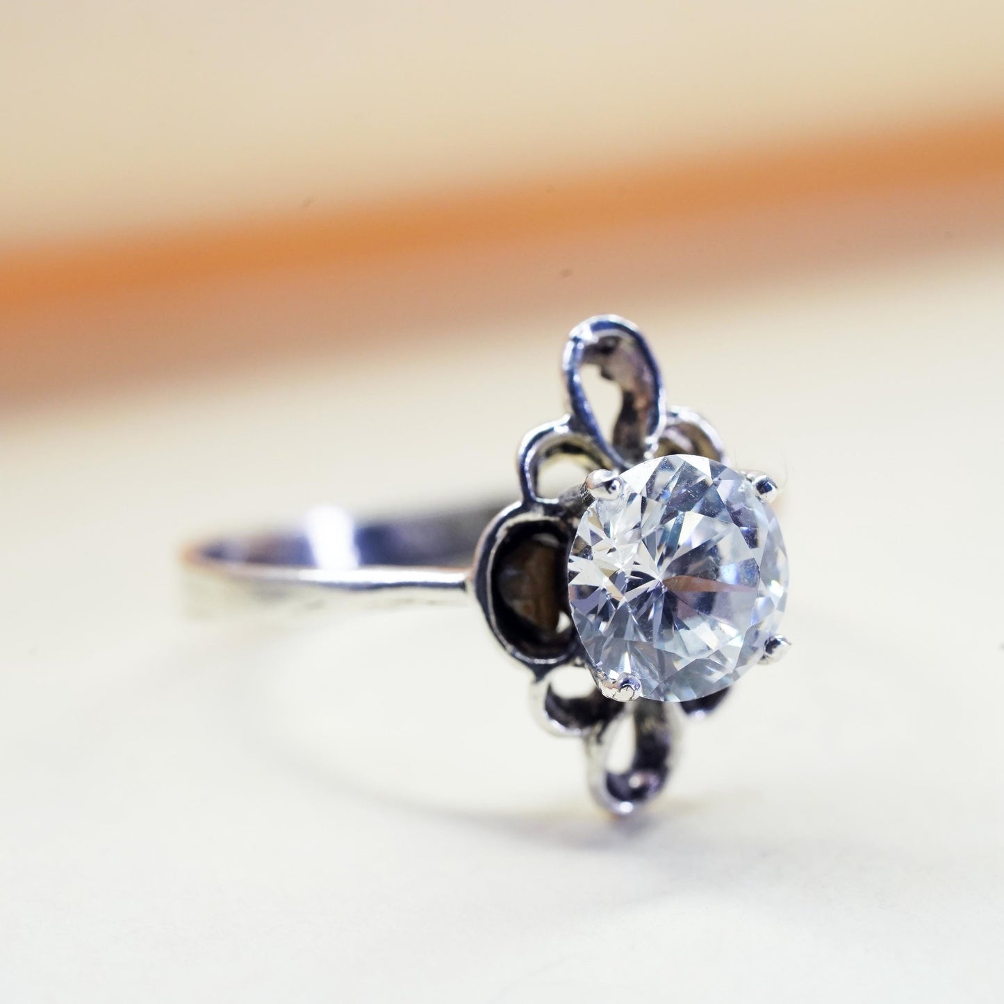 Size 5, vintage Sterling 925 silver Statement ring with cz