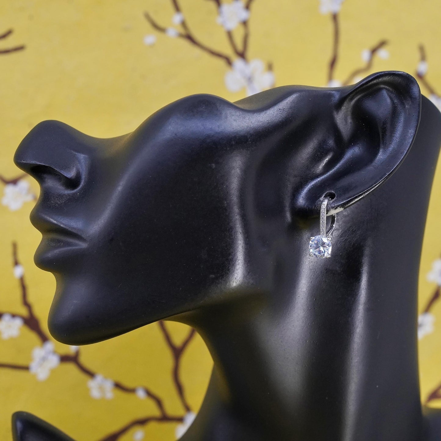 Vintage Sterling 925 silver handmade earrings with cluster CZ and lever back