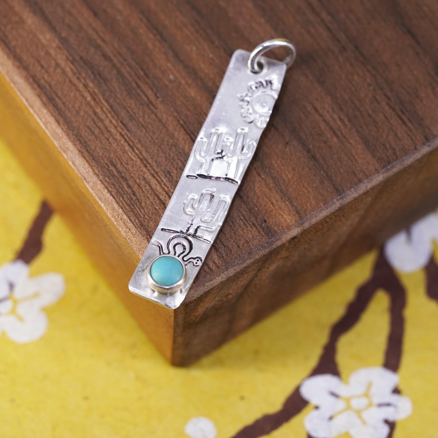 Native American handmade sterling 925 silver tag charm pendant with turquoise