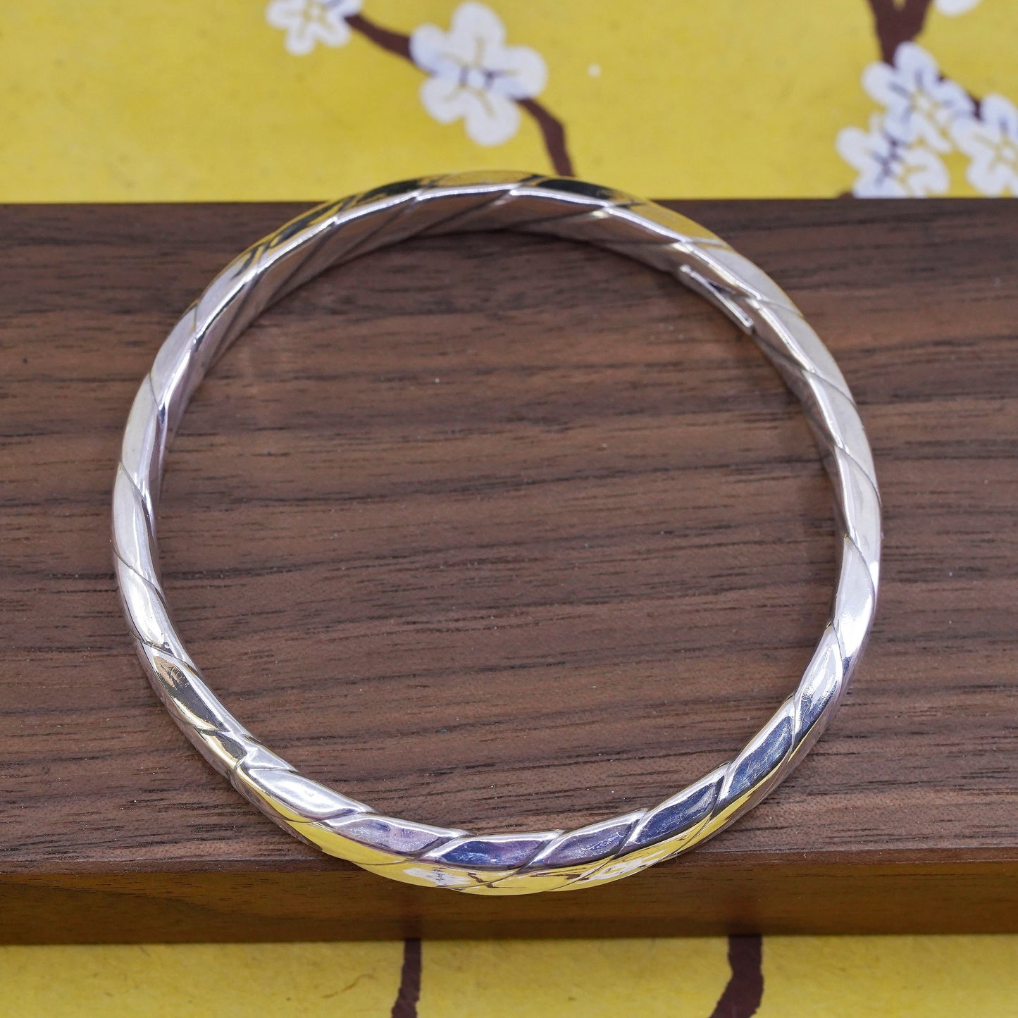 8", Vintage Sterling silver handmade bracelet, 925 twisted bangle