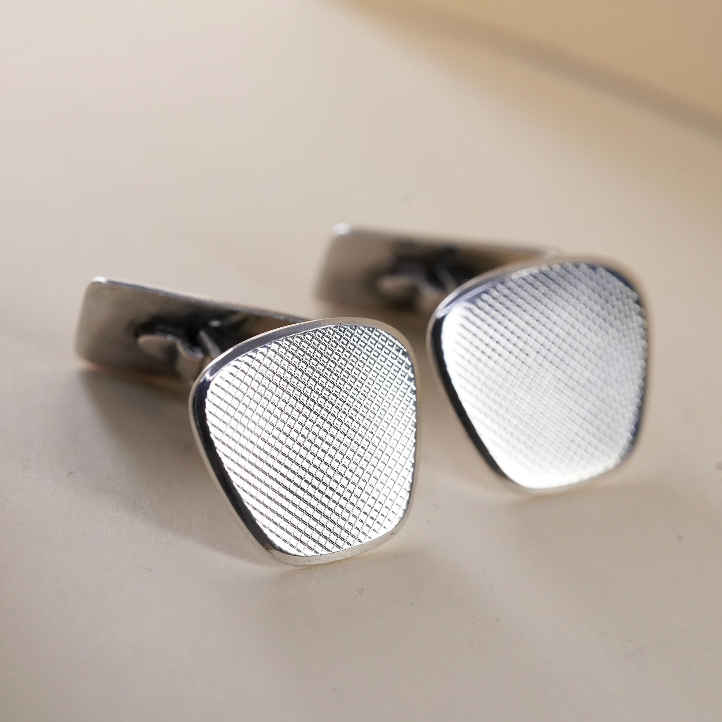 Vintage sterling 800 silver textured cuff links, handmade 925 cufflinks