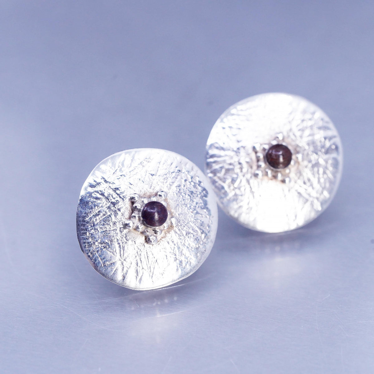 Native American Lee Charley Sterling 925 silver earrings, disc studs turquoise
