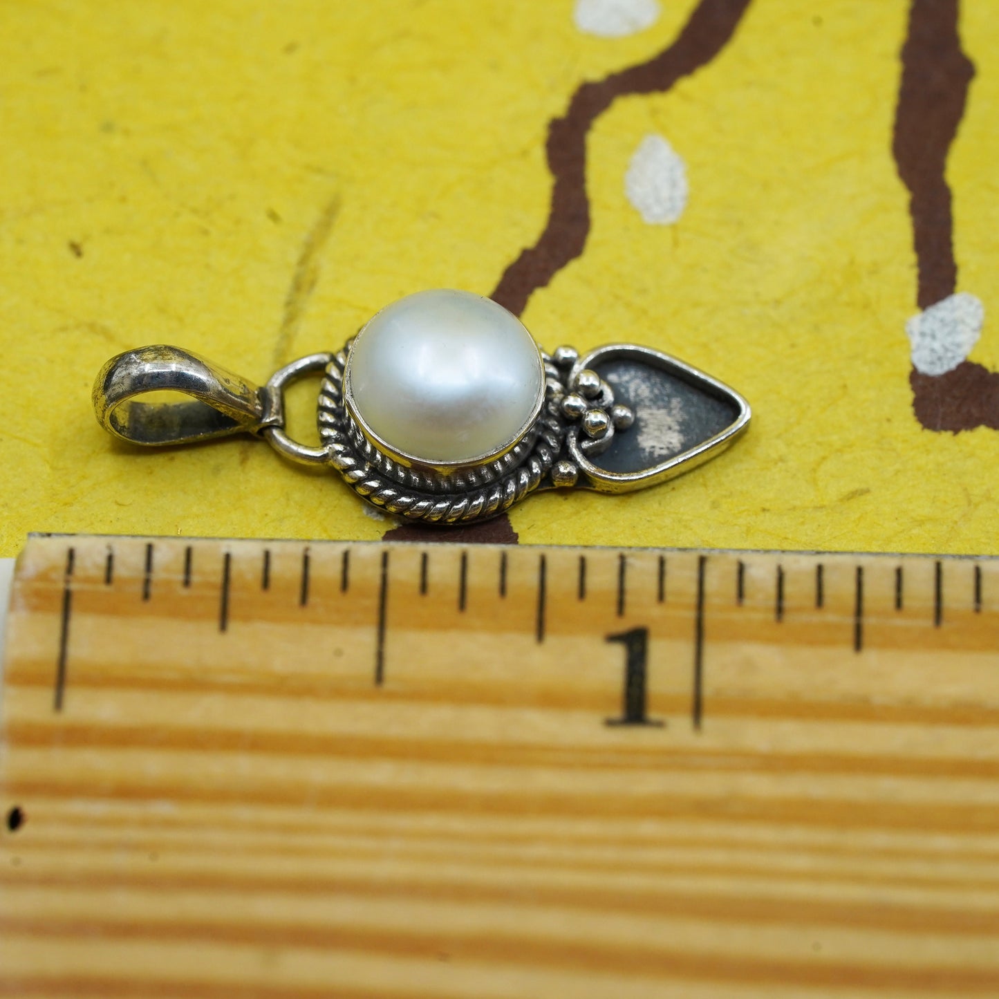 vintage Sterling silver handmade pendant, 925 silver with pearl