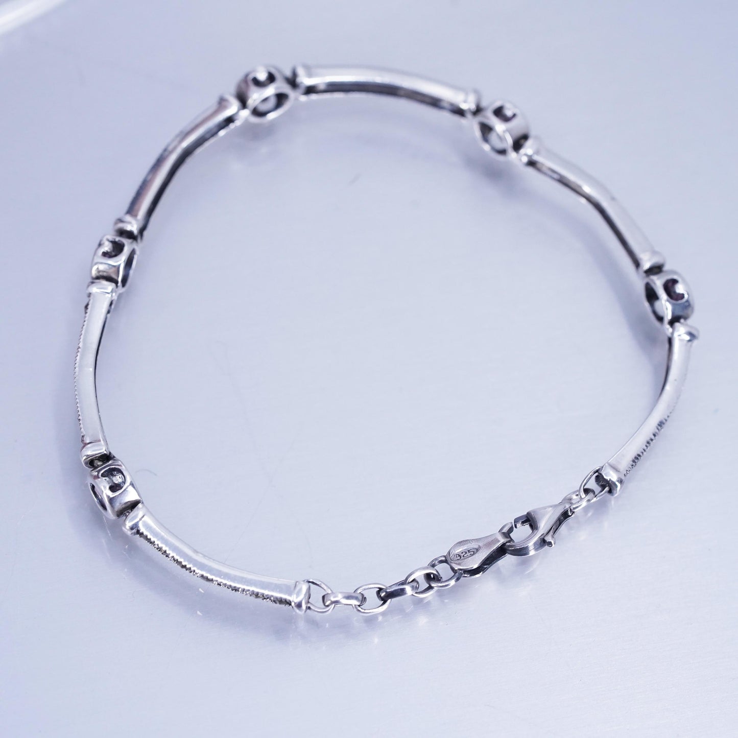 7.5”, Sterling 925 silver handmade bracelet, marcasite amethyst tennis chain
