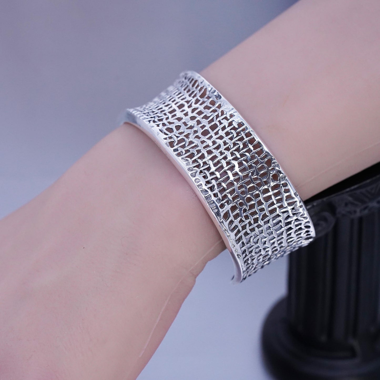 6.5”, Silpada 925 Sterling Silver Woven Mesh Open Cuff Bracelet Vintage