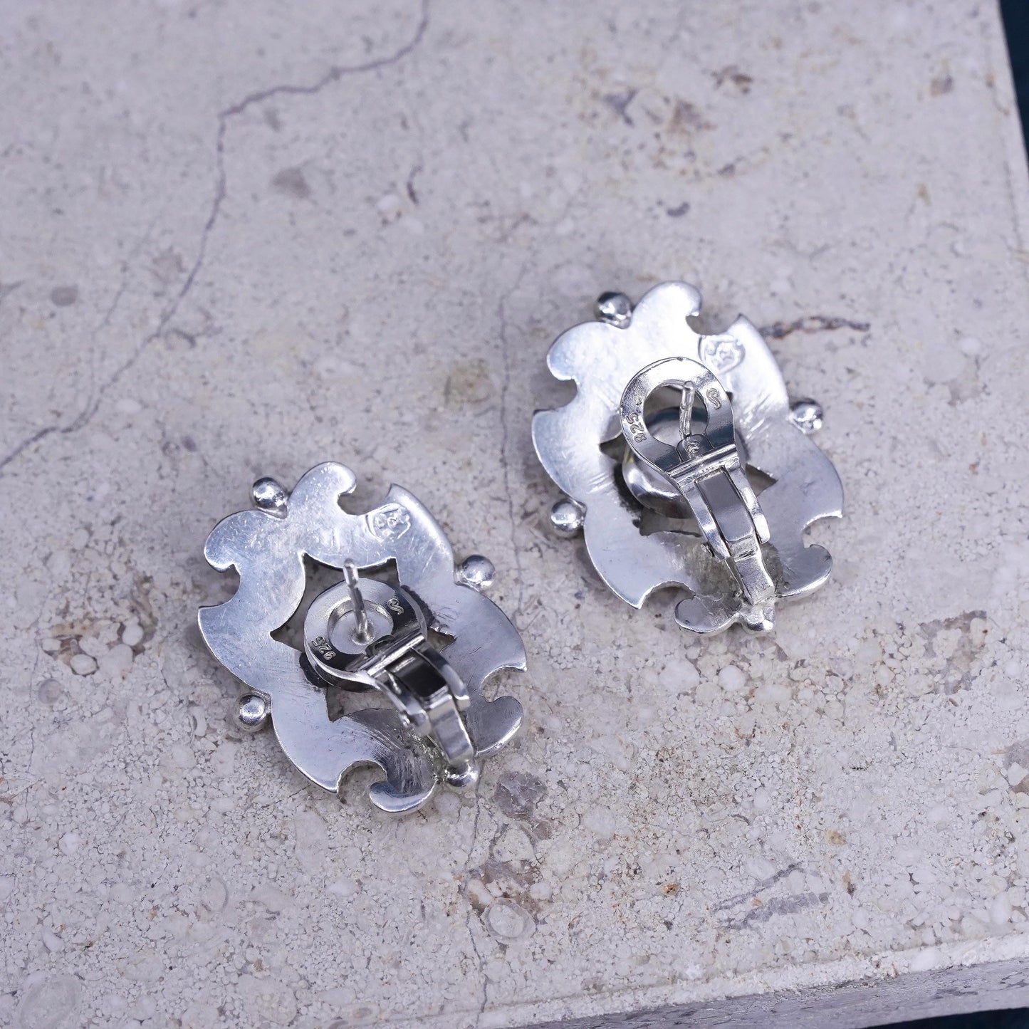 vintage Mexican Sterling silver handmade curvy earrings, modern 925 studs