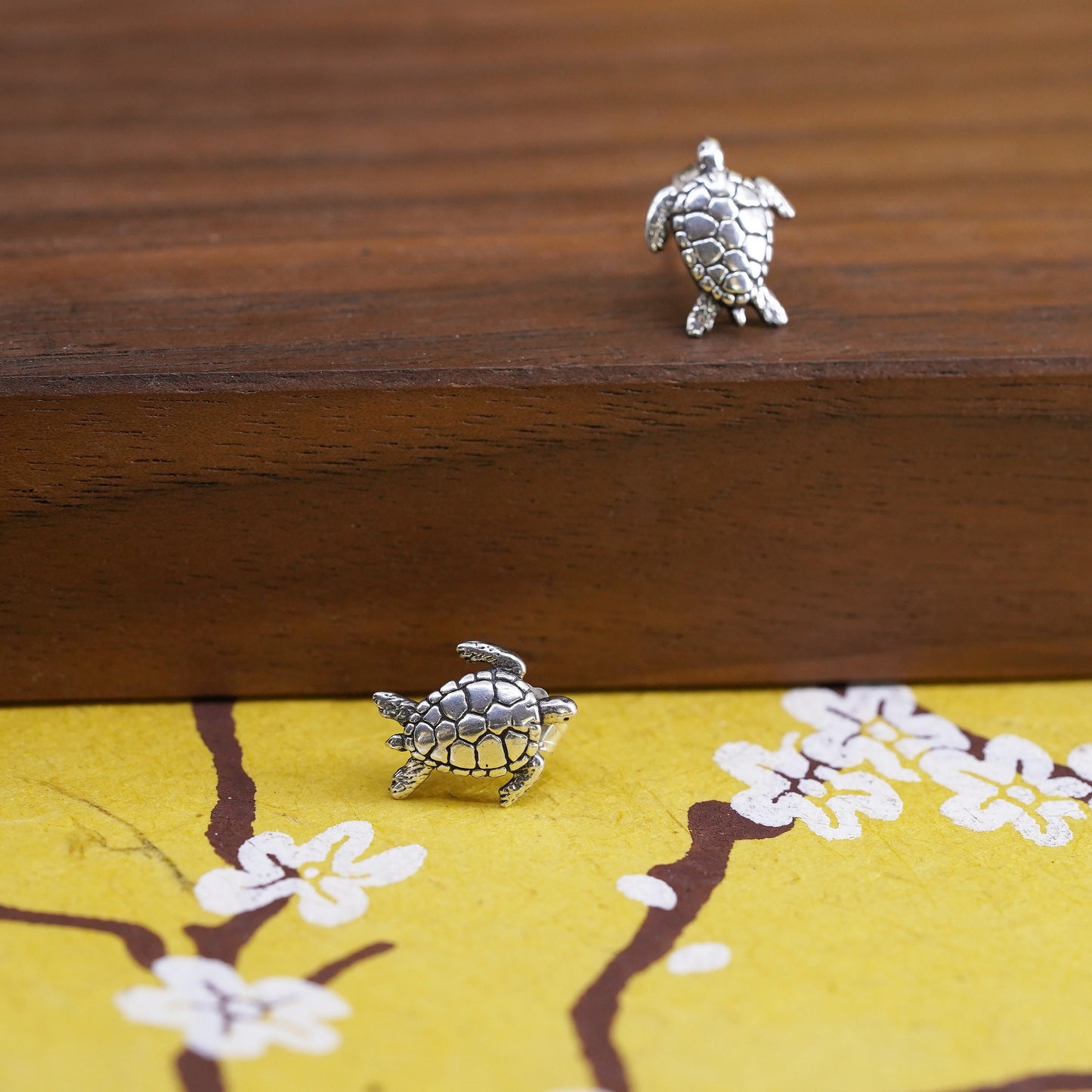 Vintage Sterling silver handmade earrings, 925 silver turtle studs